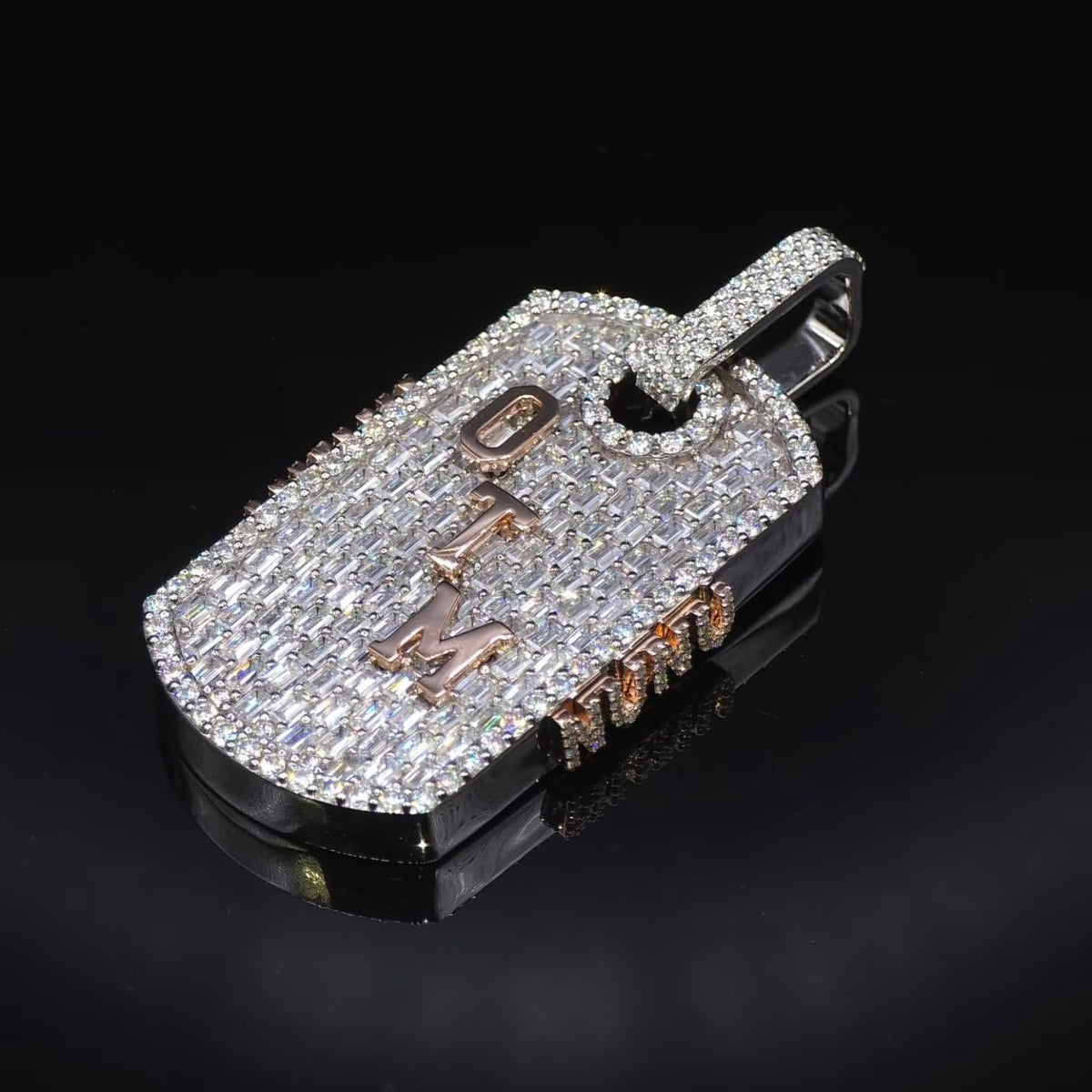 Custom Made Moissanite Dogtag Pendant With Initial Inside