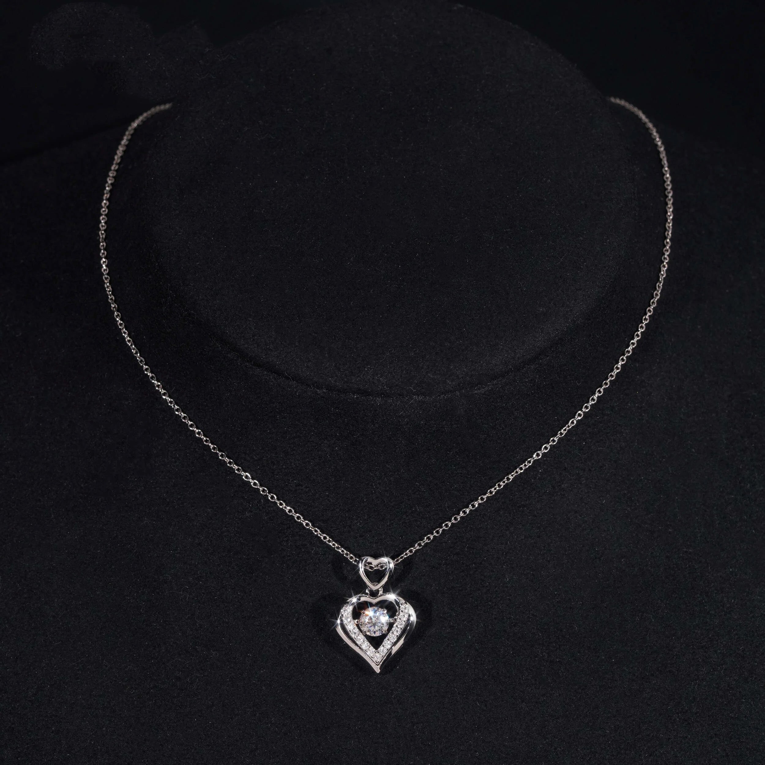 1Inch Tall 925 Silver Heart Shaped Moissanite Diamond Necklace Dancing Diamond Style