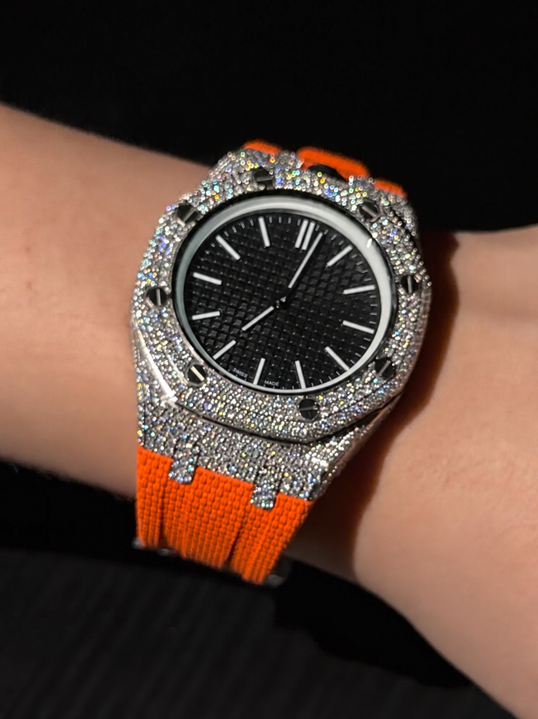 Royal Pop Iced Out 925 Silver Watch Case With Strap Moissanite Diamond