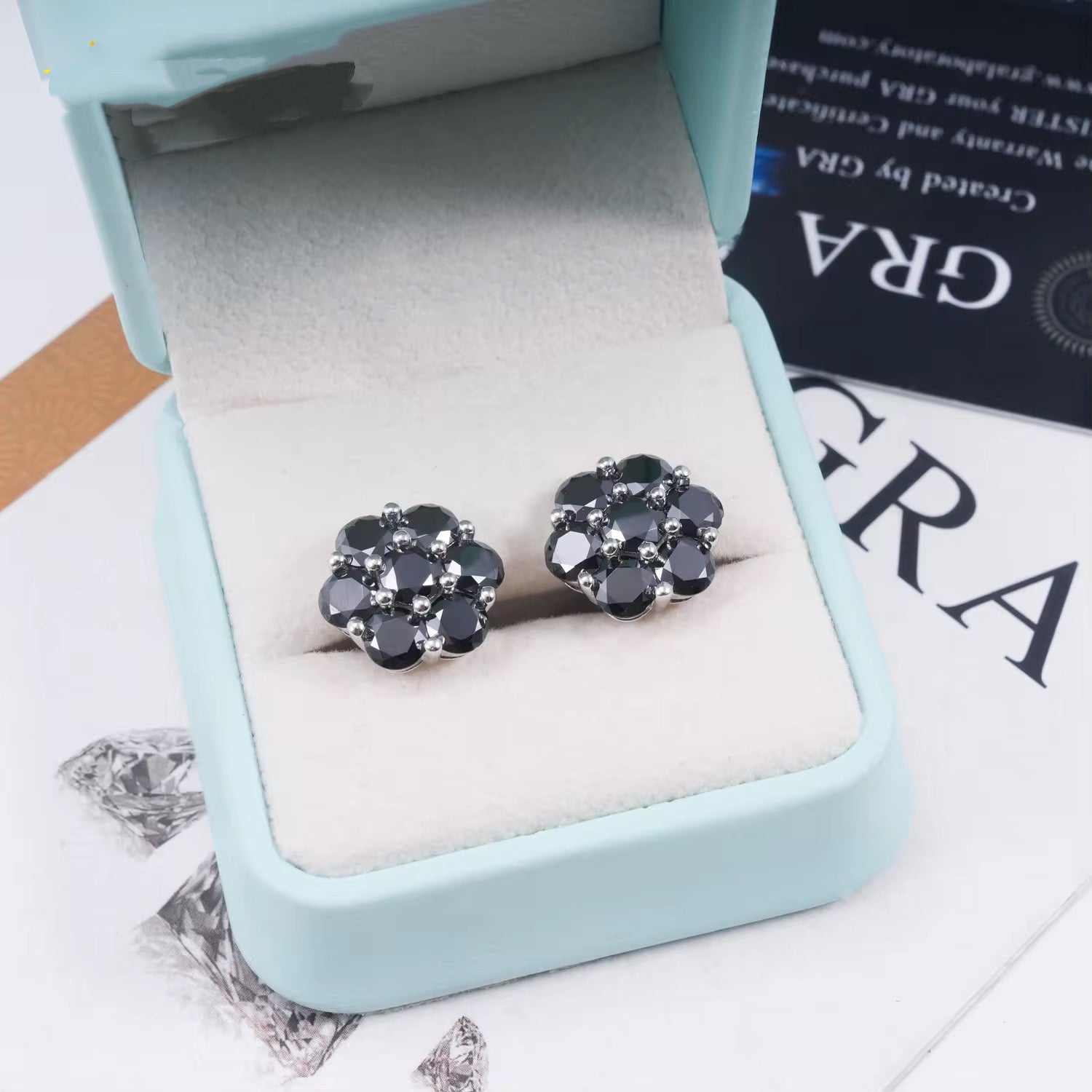 Black Moissanite Cluster Studs Screw Back 9MM 12MM 15MM