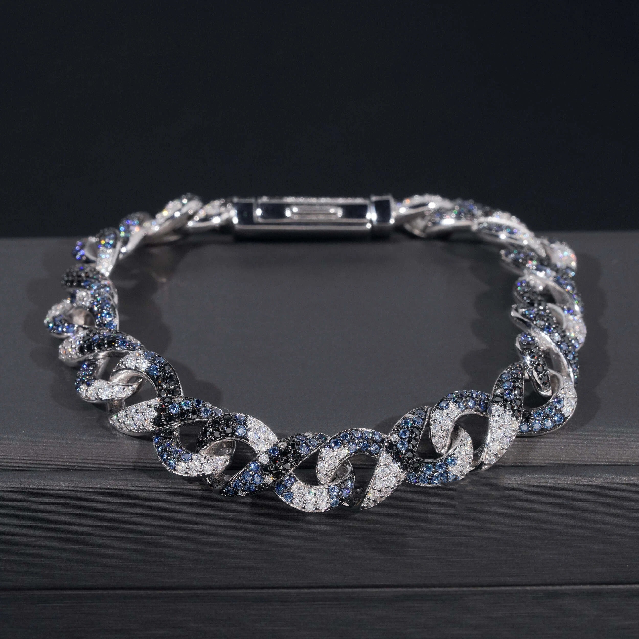 13MM Width Camo Color Vvs Moissanite Infinity Link Bracelet White Black Blue For Men