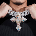 VVS Moissanite Diamond Rose Gold Two Tone Flower Cross Jesus Pendant Fit for 30MM Cuban Link Chain