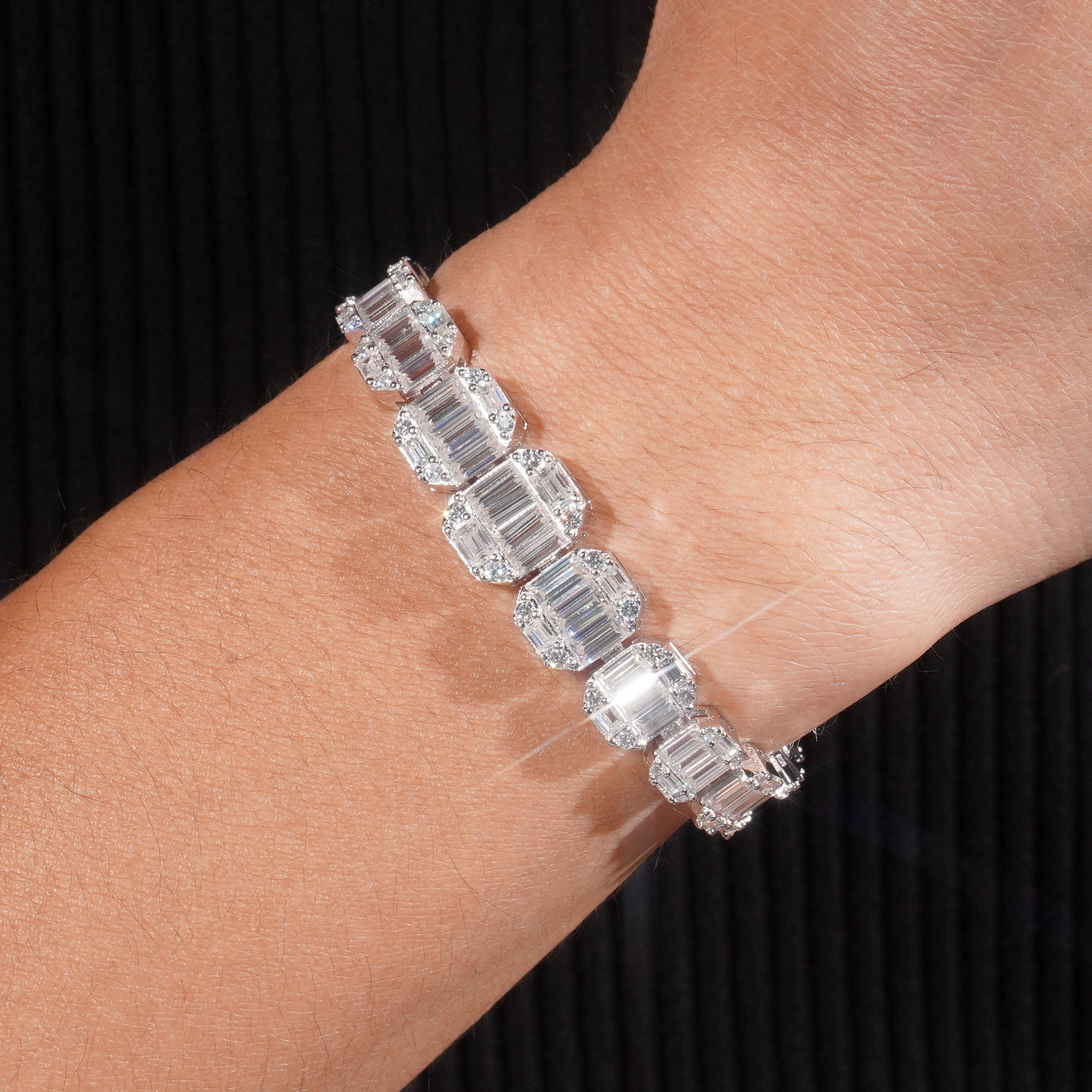 13MM VVS Baguette Cut Moissanite Diamond Tennis Bracelet Gradiant Size Solid Silver For Men