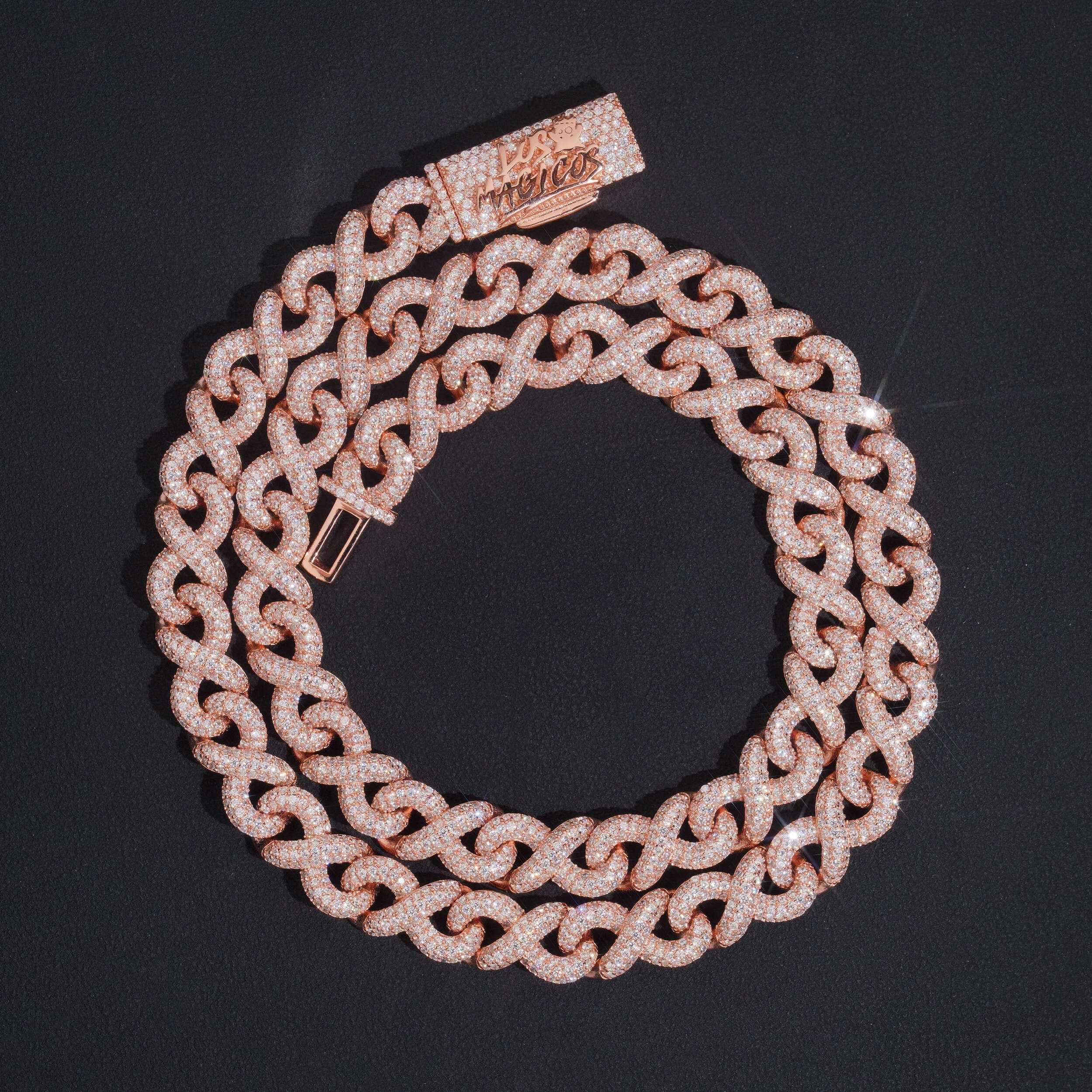 10MM Rose Gold Plated VVS Moissanite Diamond Infinity Link Chain With Custom Name Lock