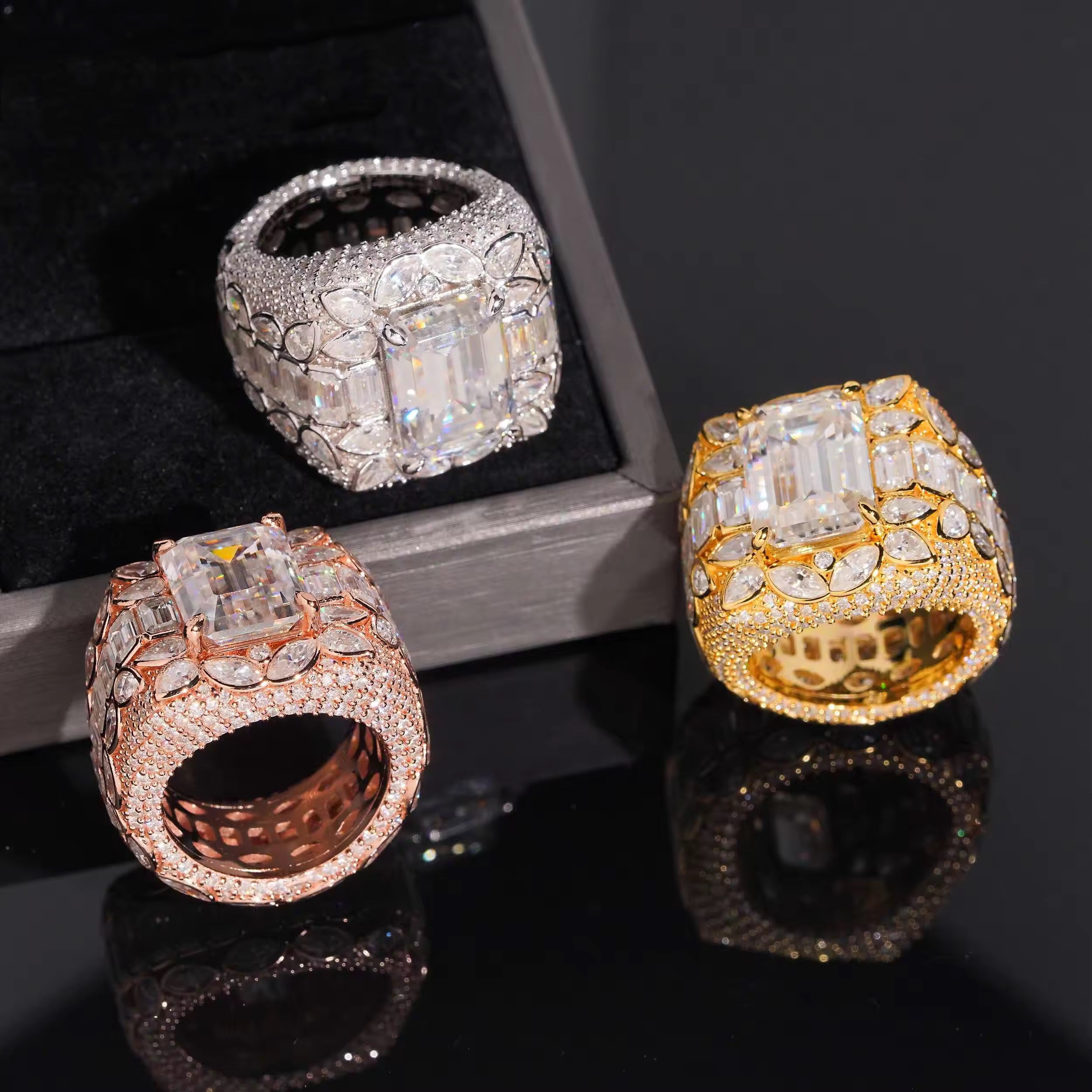 Fancy Cut VVS Moissanite Diamond Men Ring Sterling Silver 925