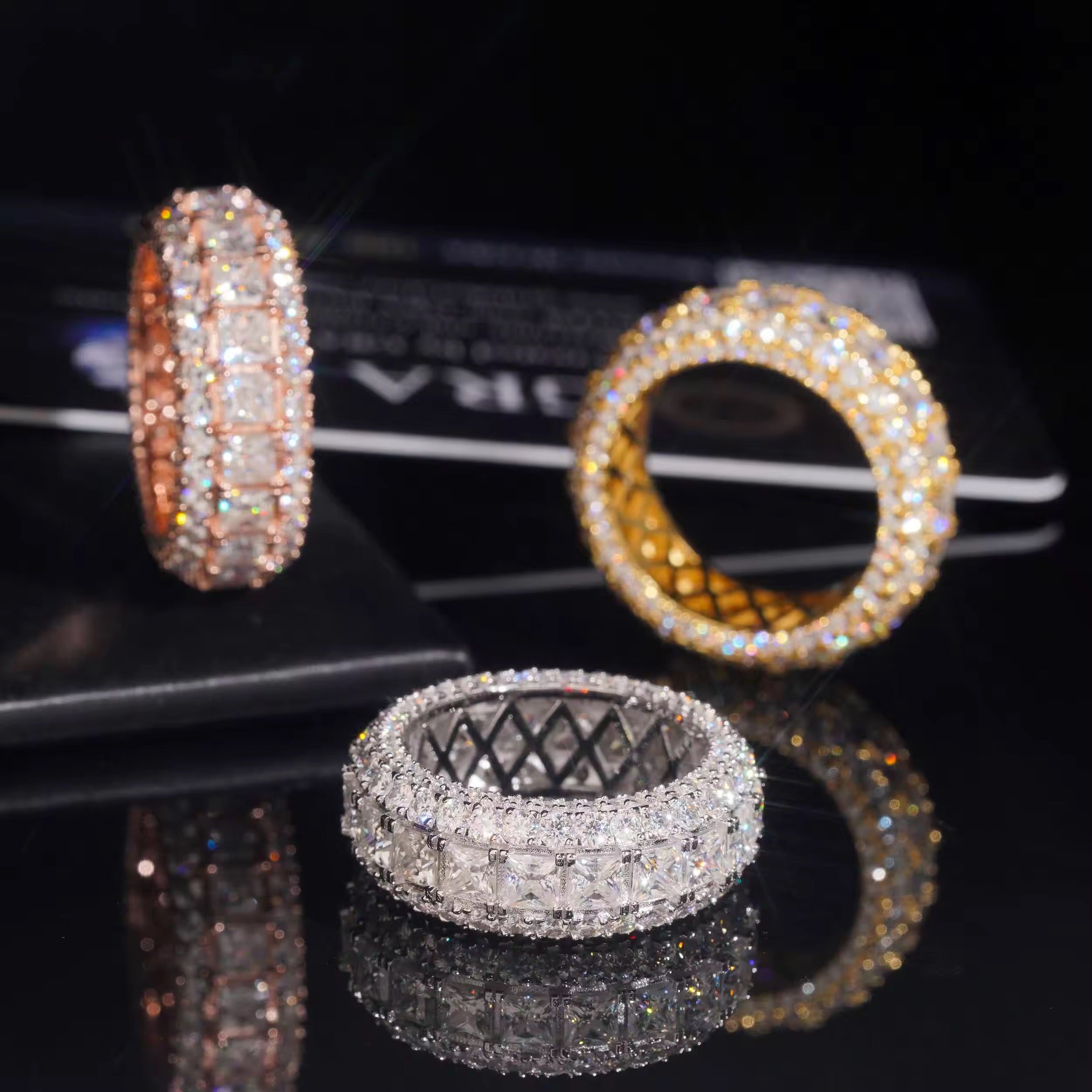 Princess Cut Eternity Ring Band Solid Silver Moissanite