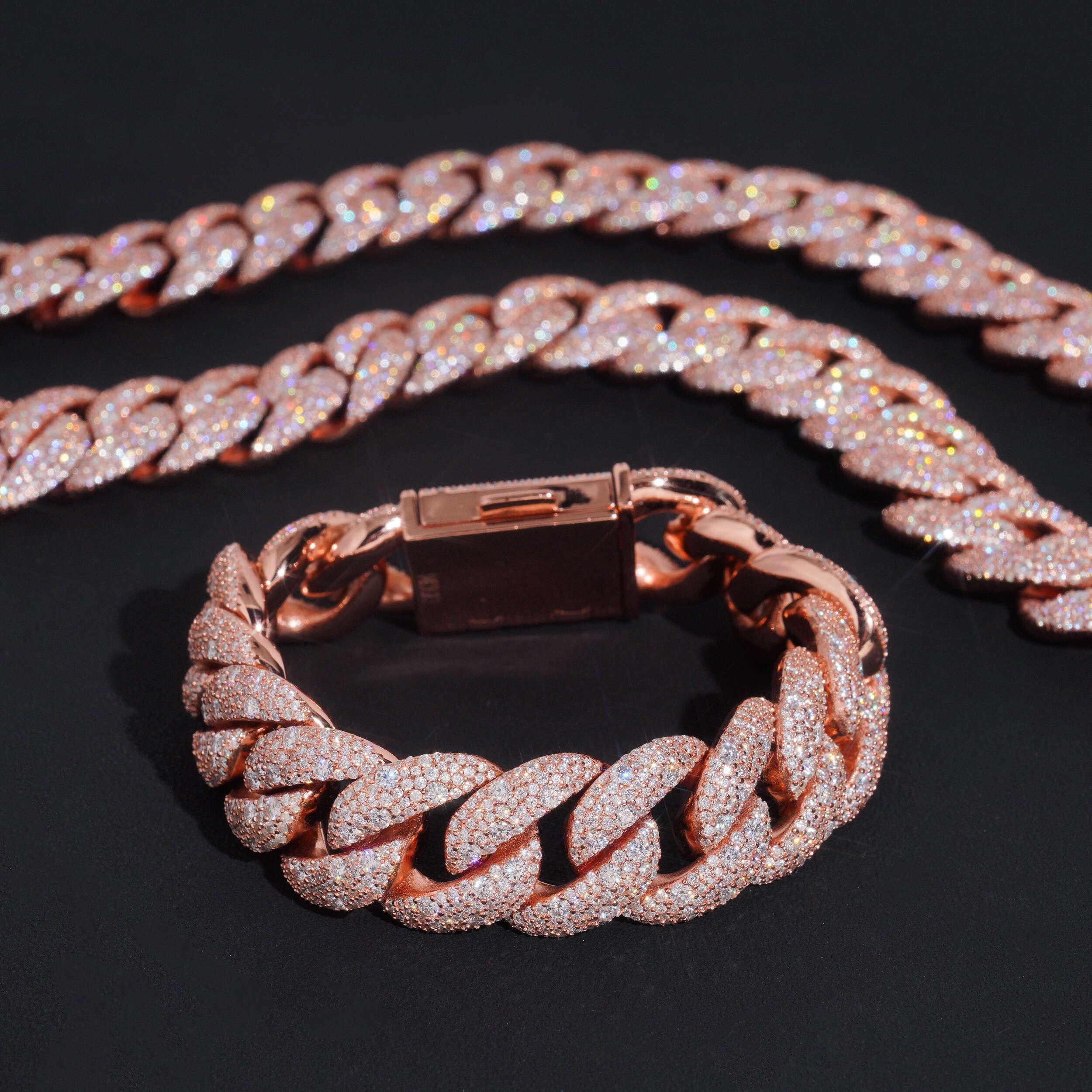 20MM Rose Gold Plated Moissanite Diamond Iced Out Mosaic Cuban Link Bracelet