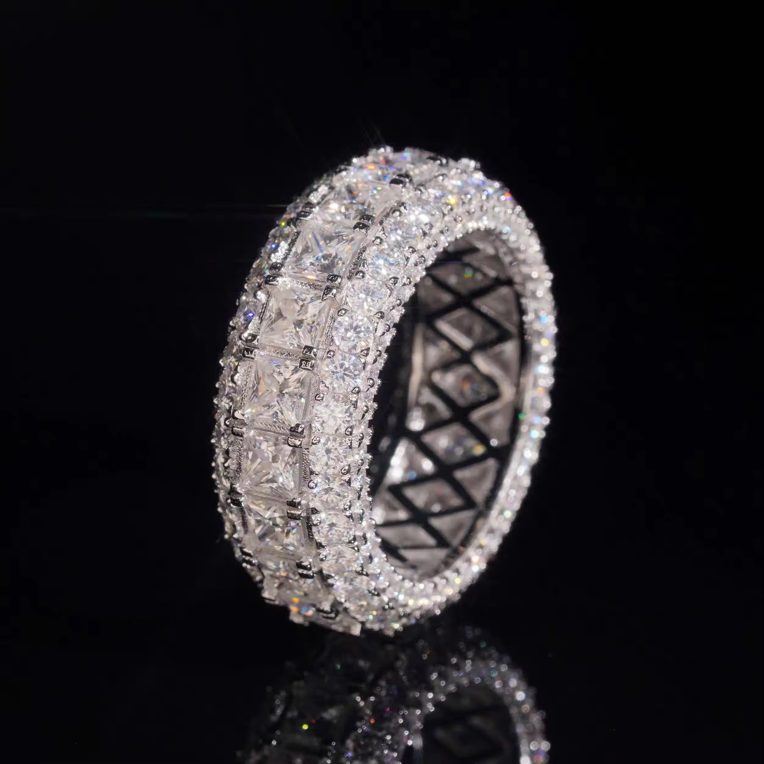 Princess Cut Eternity Ring Band Solid Silver Moissanite