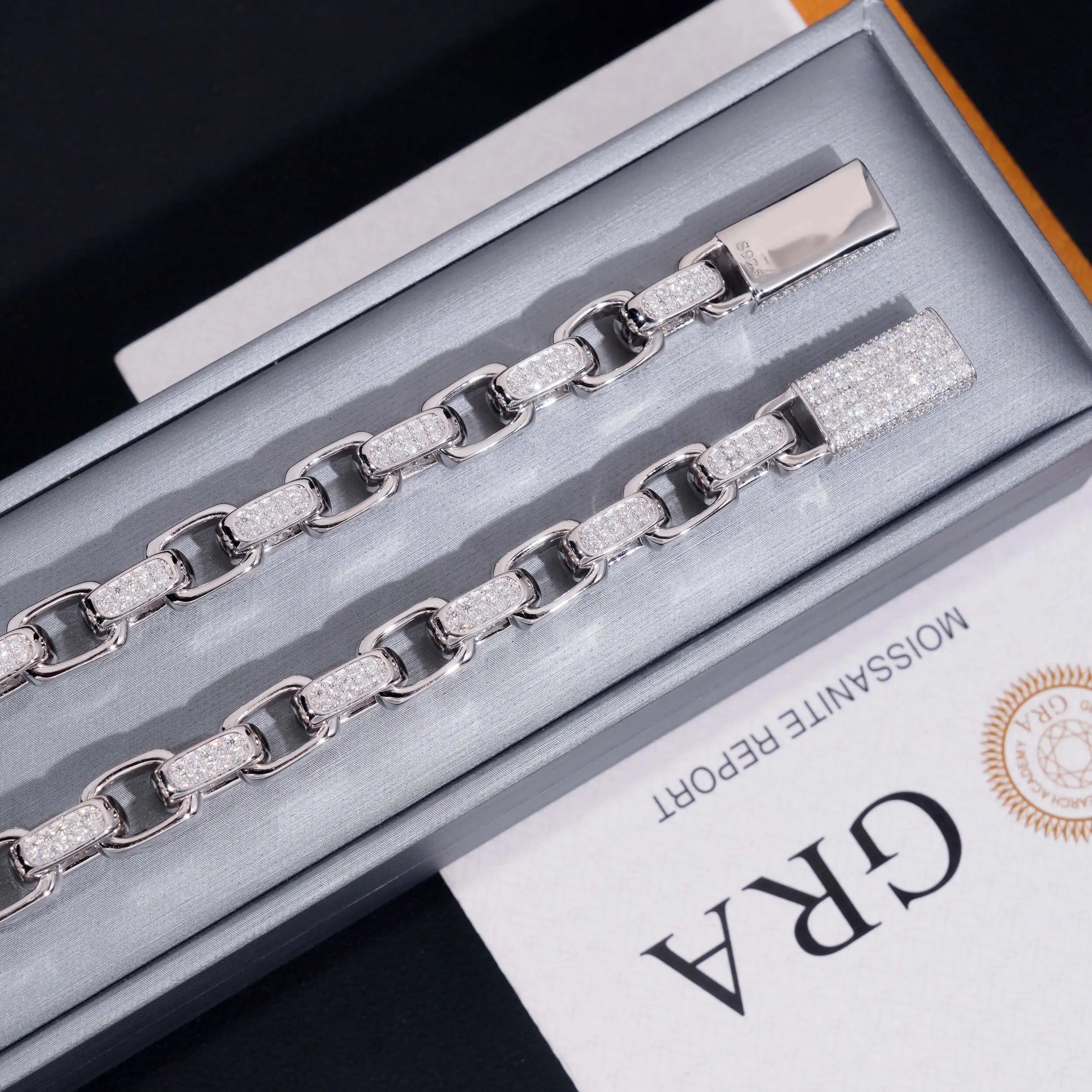 8MM Iced Out Vvs Moissanite Box Hermes Link Bracelet Solid Silver For Men