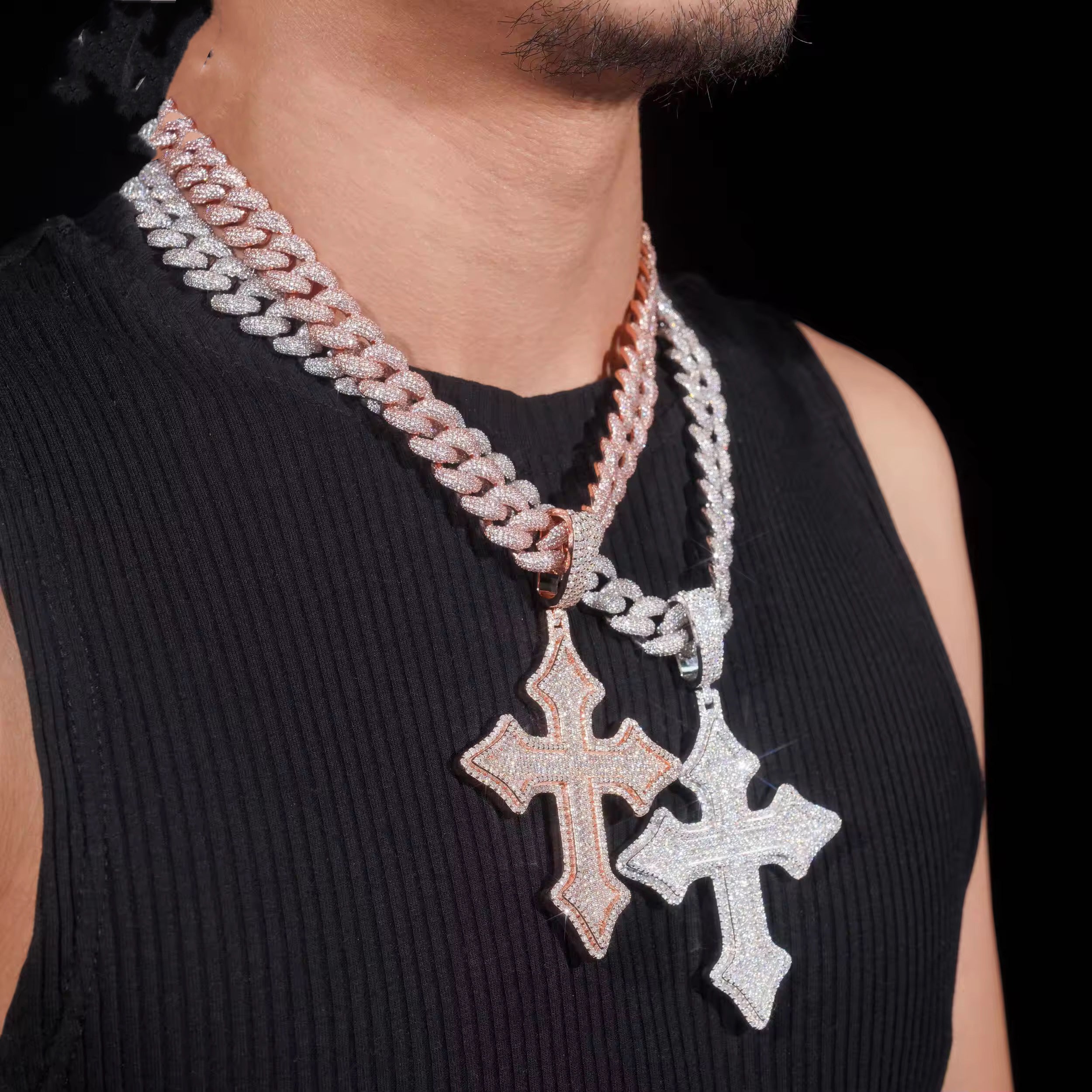 Iced 3-Inch Moissanite Diamond Cross Pendant for Men, Hip Hop