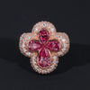 VVS Pink Moissanite Clover Flower Ring Rose Gold Plated Over Solid Silver