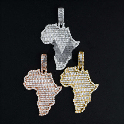 Hip Hop Sterling Silver 925 Iced Out Africa Map Pendant Moissanite Diamond For Men