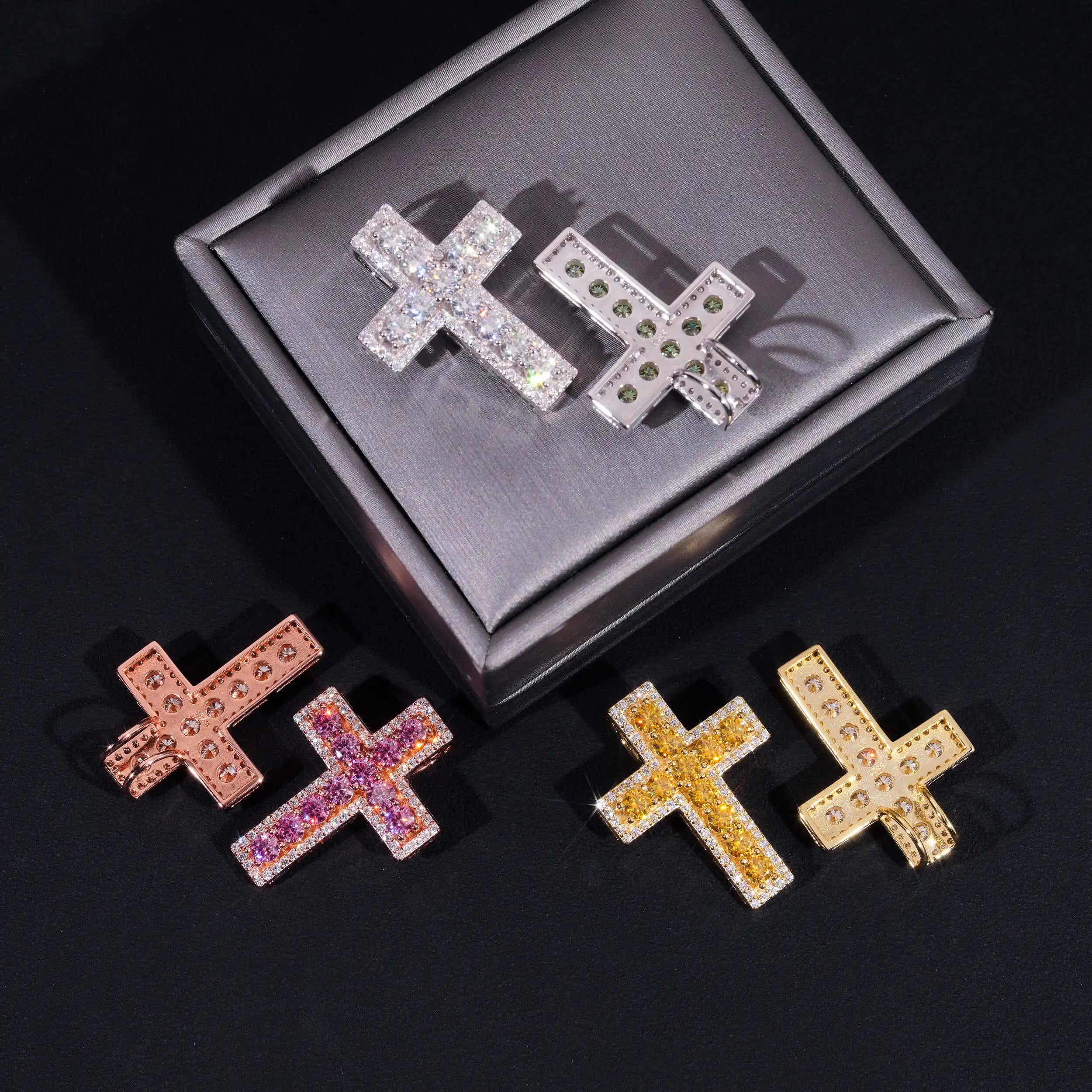 New Arrival Color Moissanite Cross Pendant Charm Fit For 4MM Tennis Chain