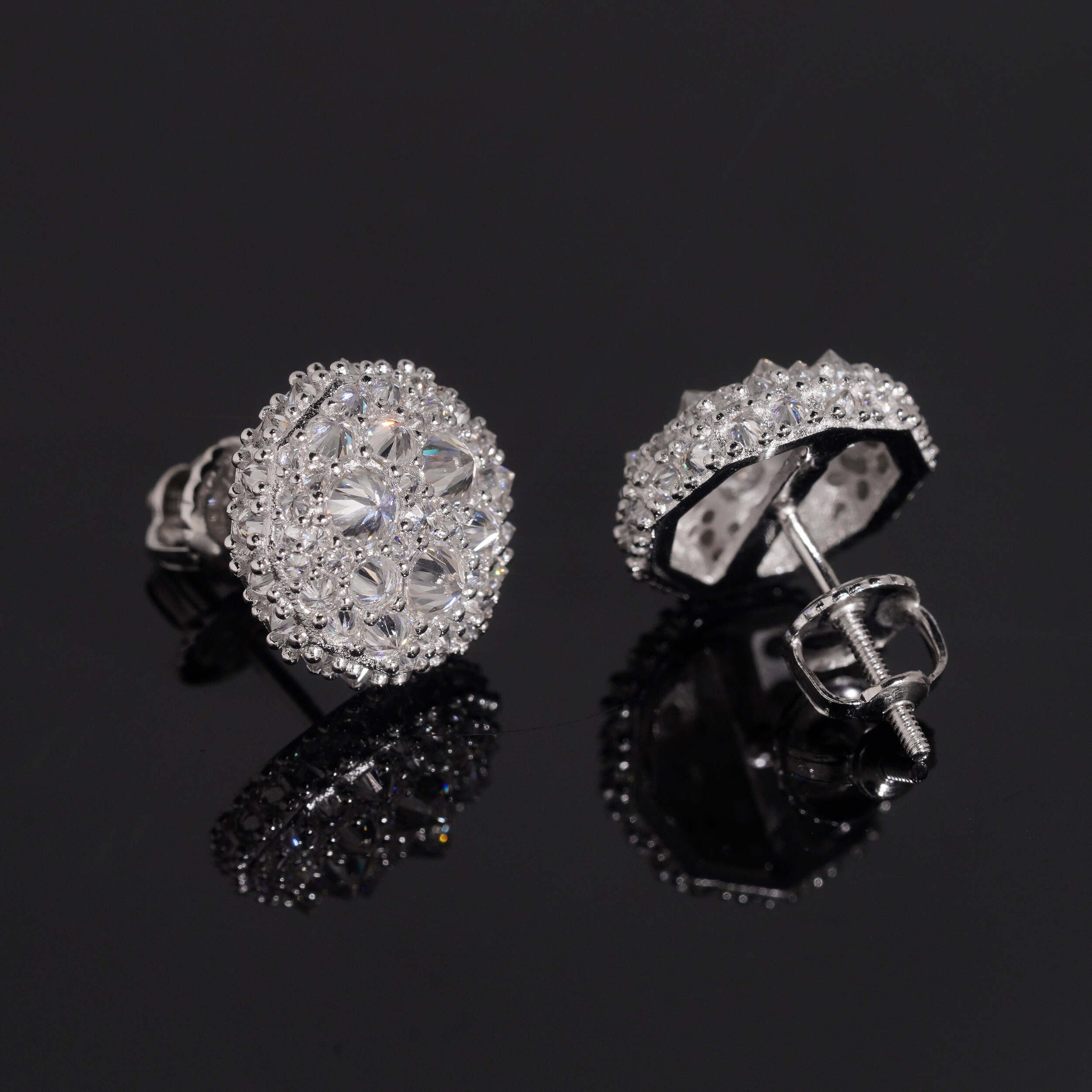 Sterling Silver Iced Out Moissanite Inverted Stud Earrings