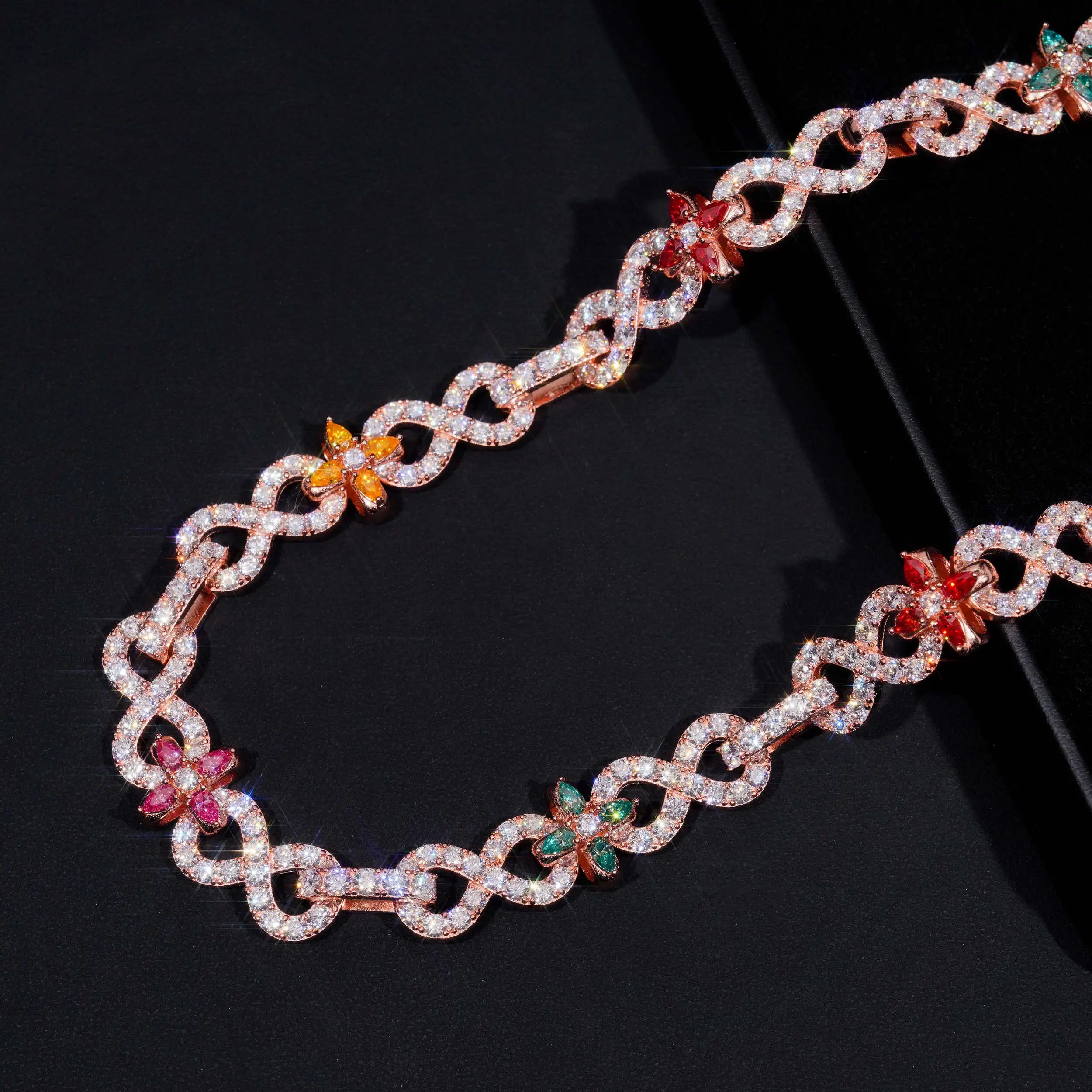 13MM Rose Gold Plated Over Solid Silver Vvs Moissanite Diamond Color Infinity Link Chain For Men