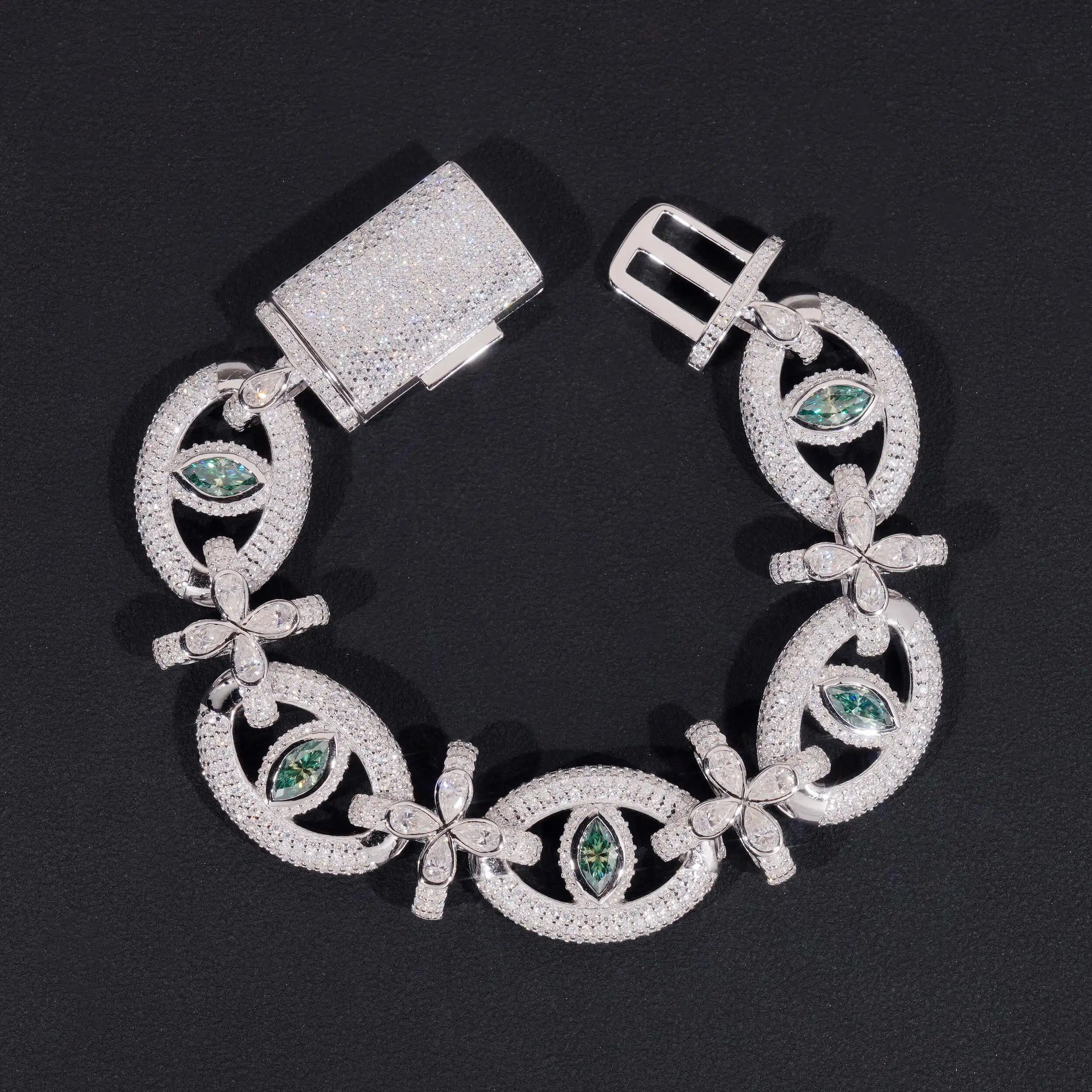 Evil Eye Link Bracelet Solid Silver Men Bracelet VVS Moissanite Diamond