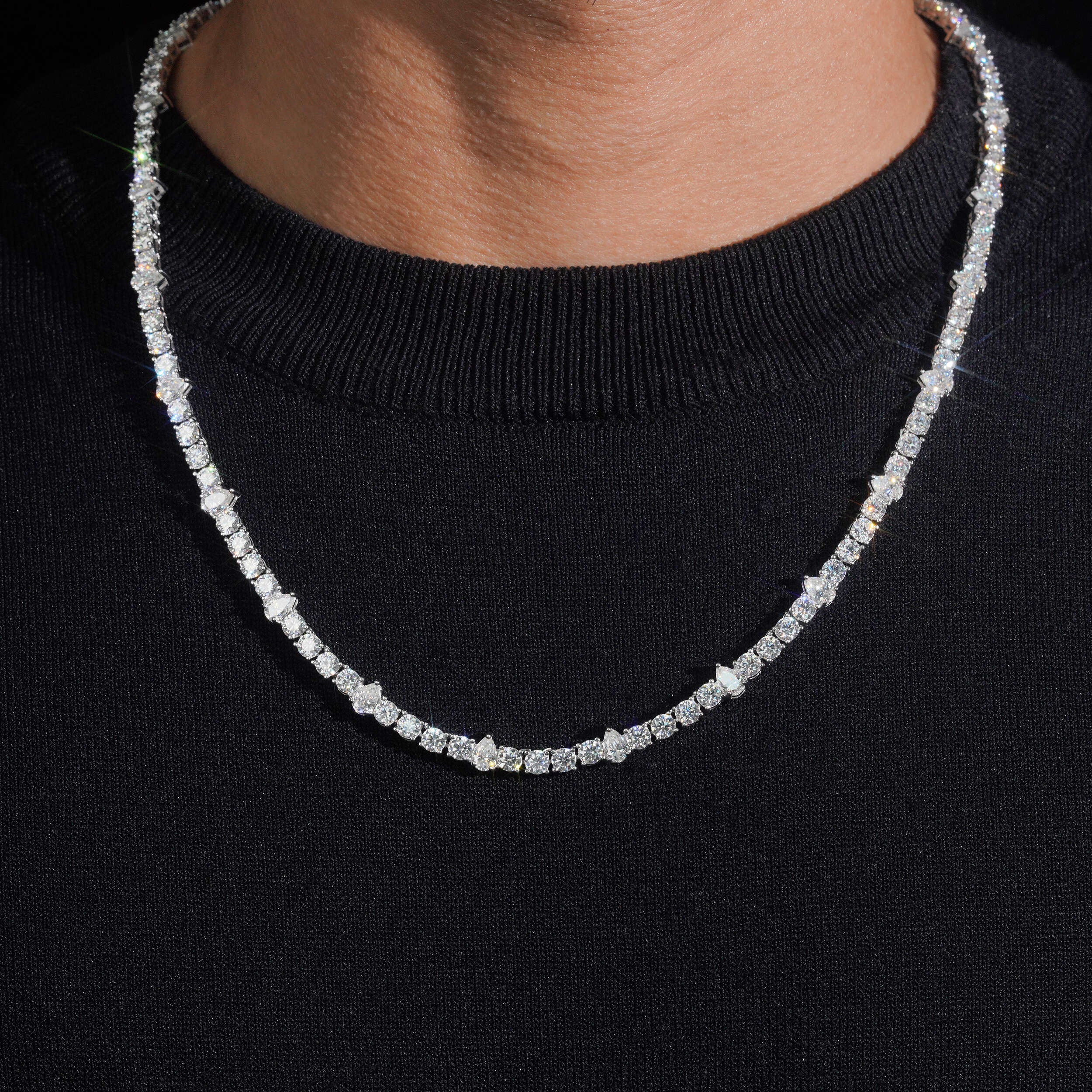 4MM Round Mix Pear Cut Moissanite Diamond Tennis Necklace