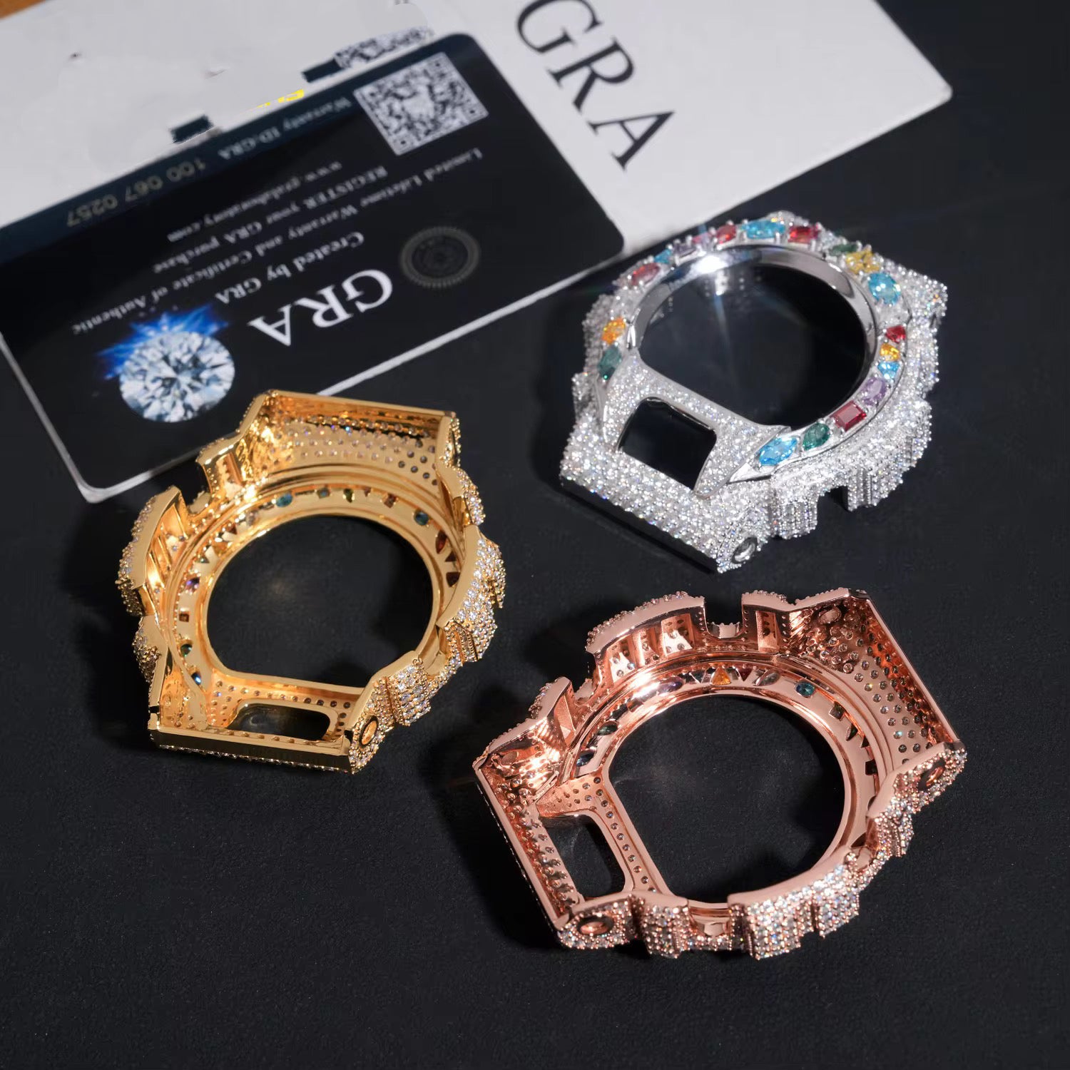 New arrival Unique Design Fancy Cut Color Moissanite Diamond Watch Bezel For Dw6900 G Shock Watch