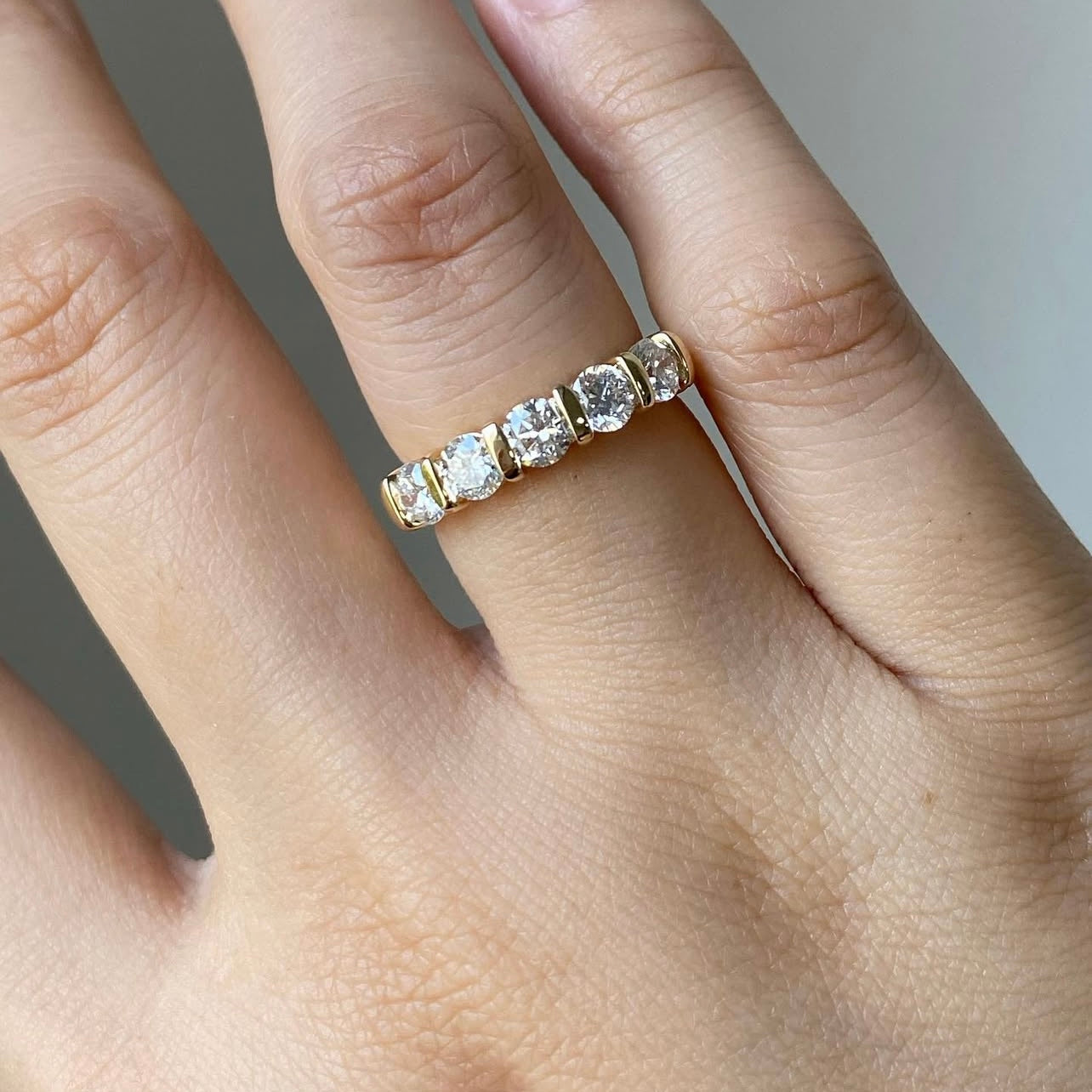 14K Yellow Gold Half Iced Eternity Ring Band VVS Moissanite Diamond