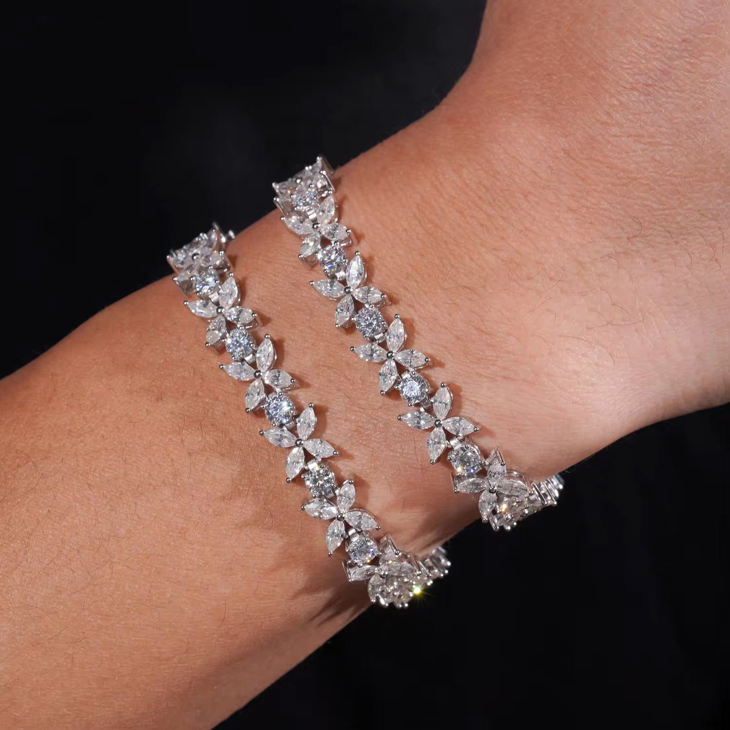 Sterling Silver 925 VVS Moissanite Diamond Flower Bracelet For Women