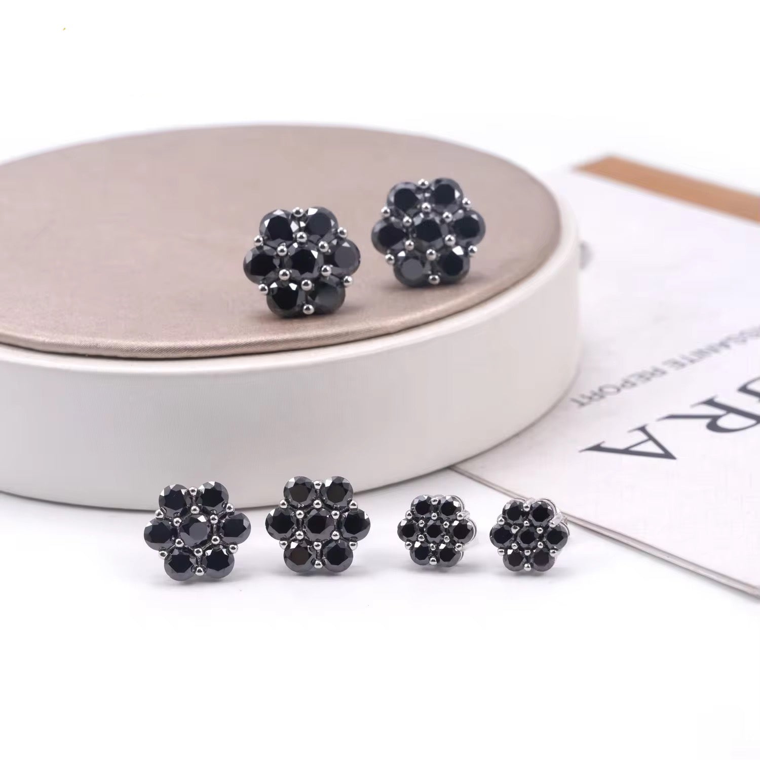 Black Moissanite Cluster Studs Screw Back 9MM 12MM 15MM