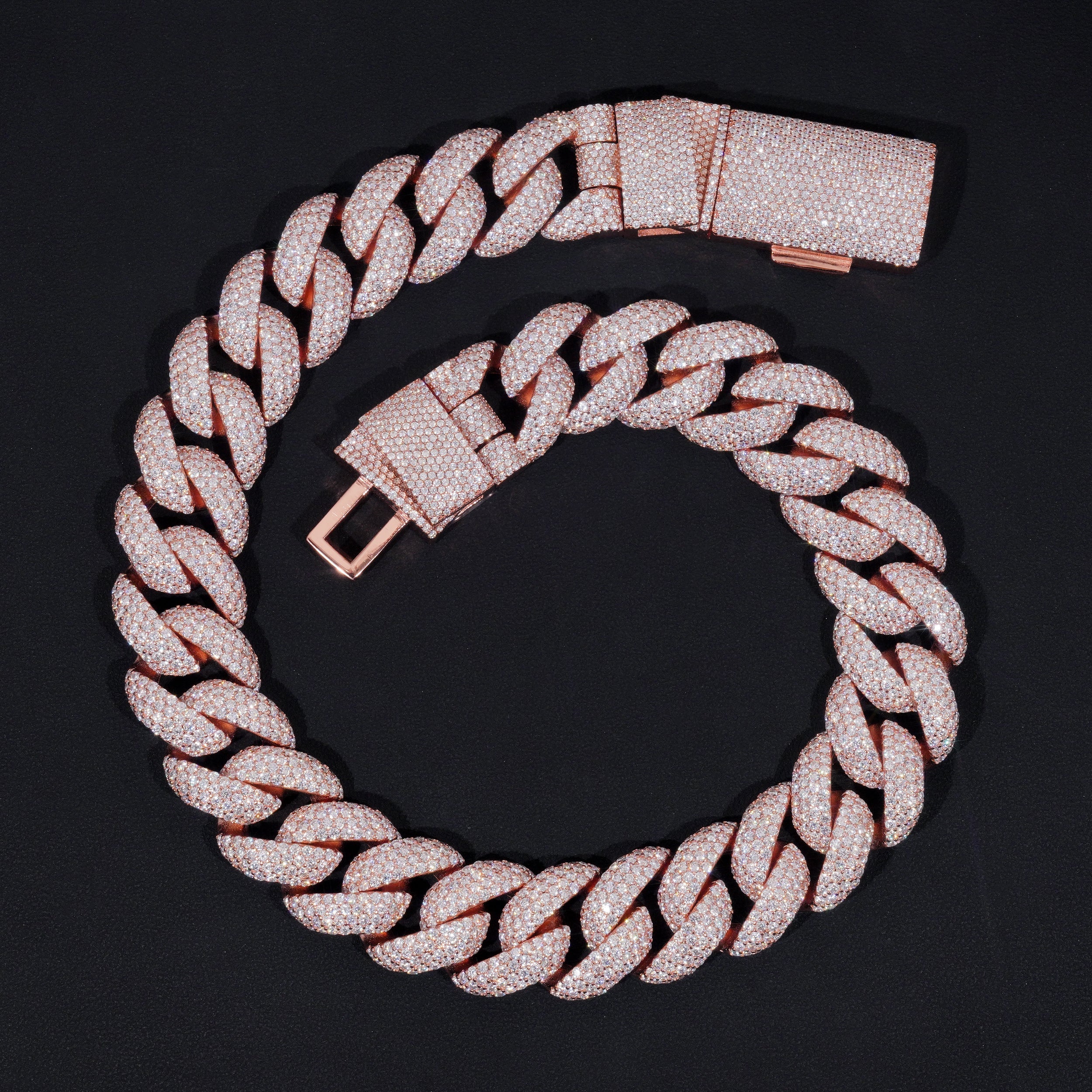 23MM Flower Setting Rose Gold Plated Solid Silver Cuban Link Chain Vvs Moissanite Diamond Iced Out