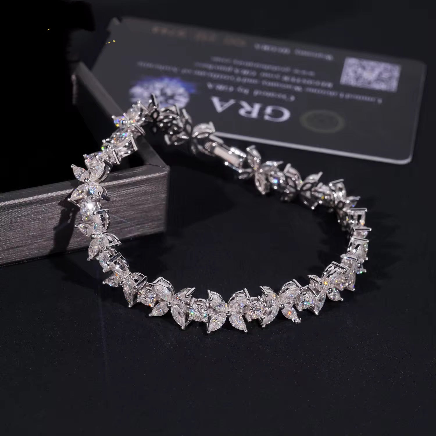 Sterling Silver 925 VVS Moissanite Diamond Flower Bracelet For Women