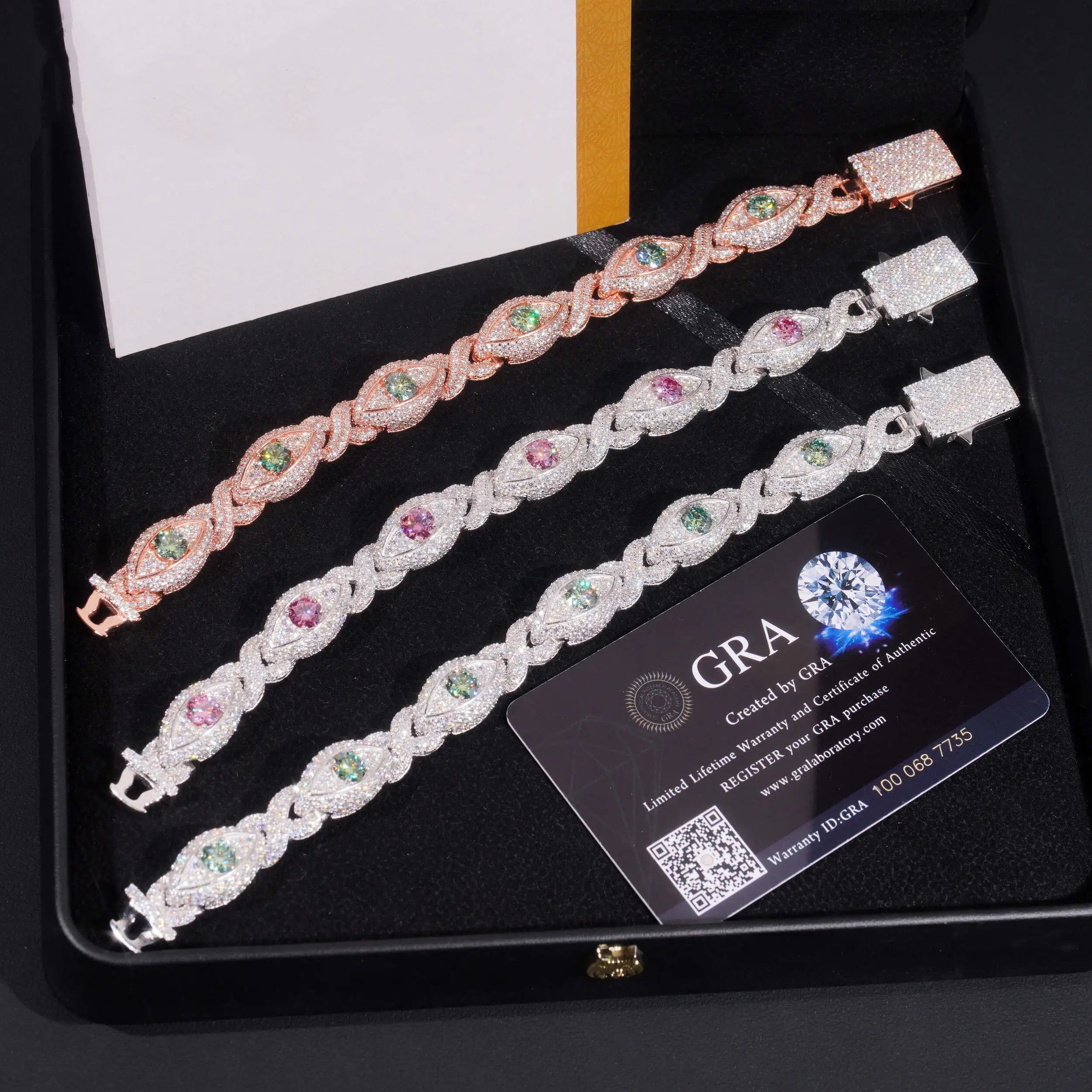 Christmas Edition 13MM Fully Iced Color Moissanite Evil Eye Link Bracelet For Men