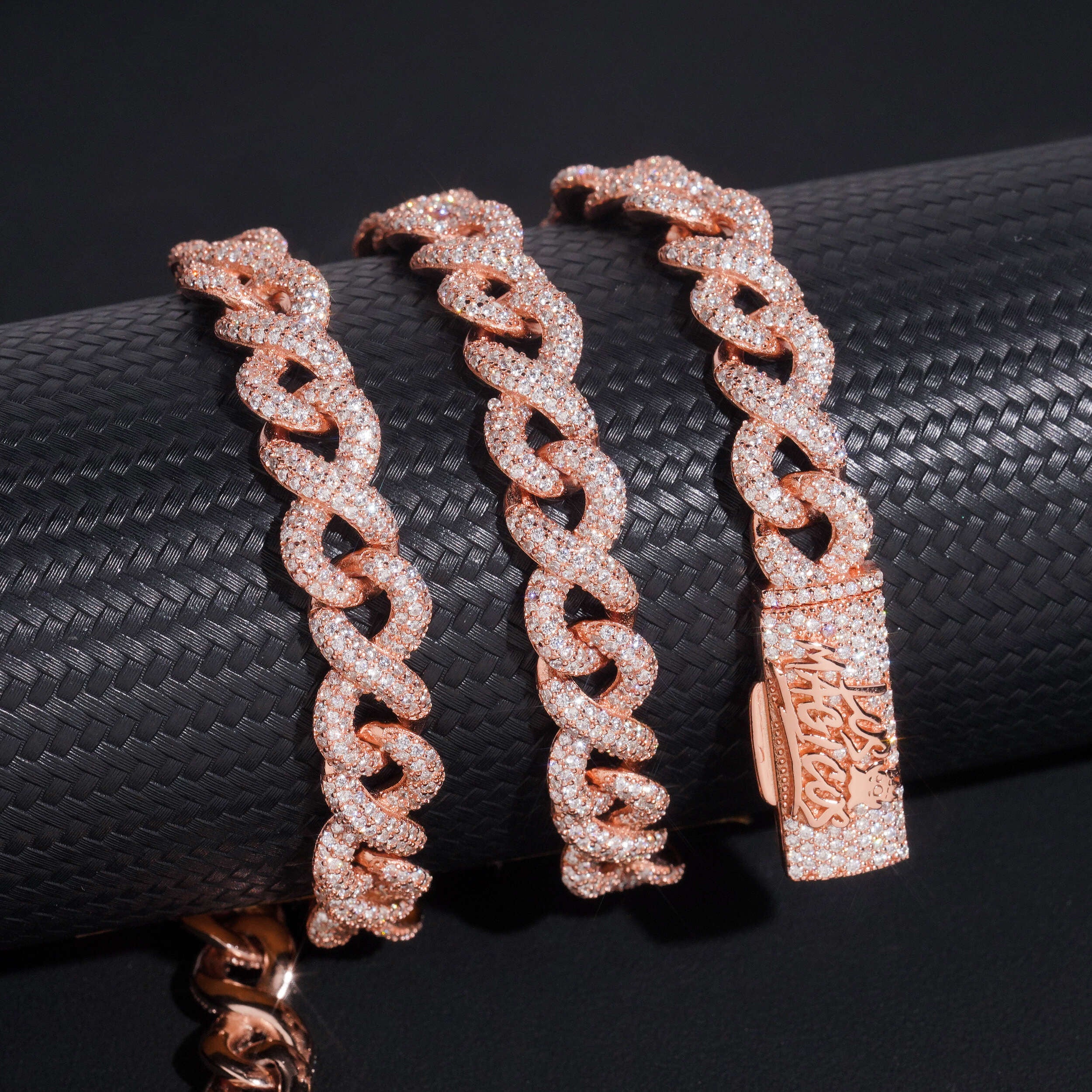 10MM Rose Gold Plated VVS Moissanite Diamond Infinity Link Chain With Custom Name Lock