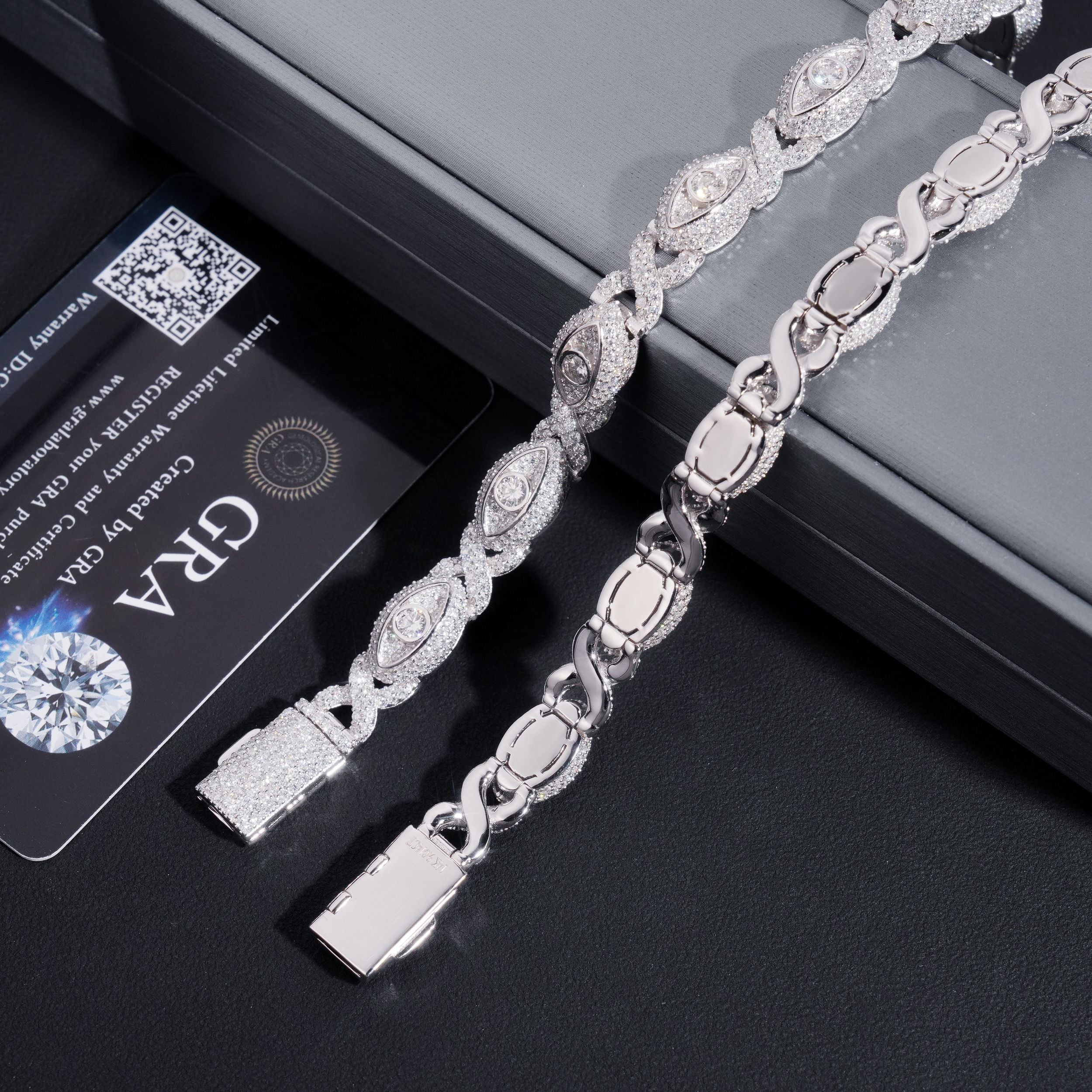 8MM Width VVS Moissanite Diamond Evil Eye Link Bracelet For Men