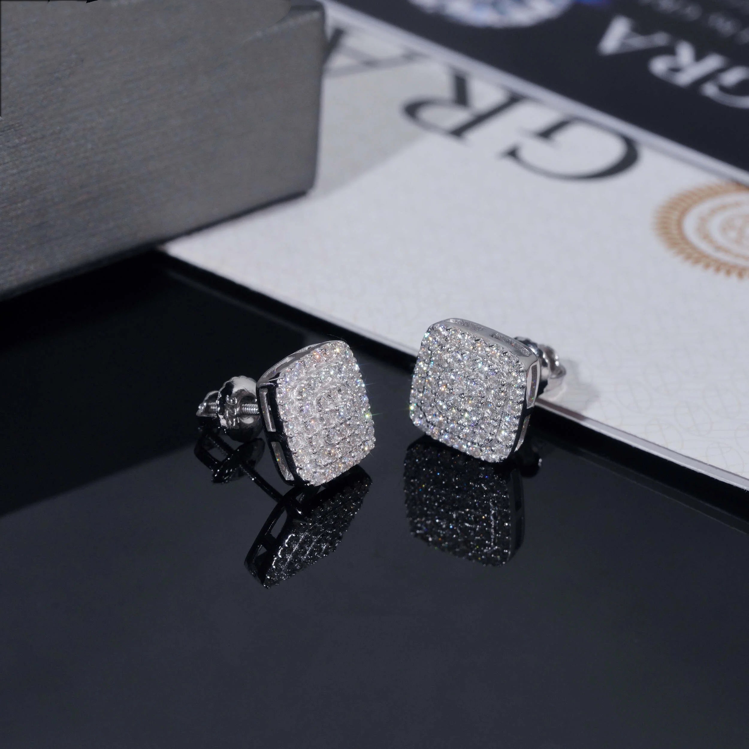 13MM Square Moissanite Diamond Studs Screw Back For Men