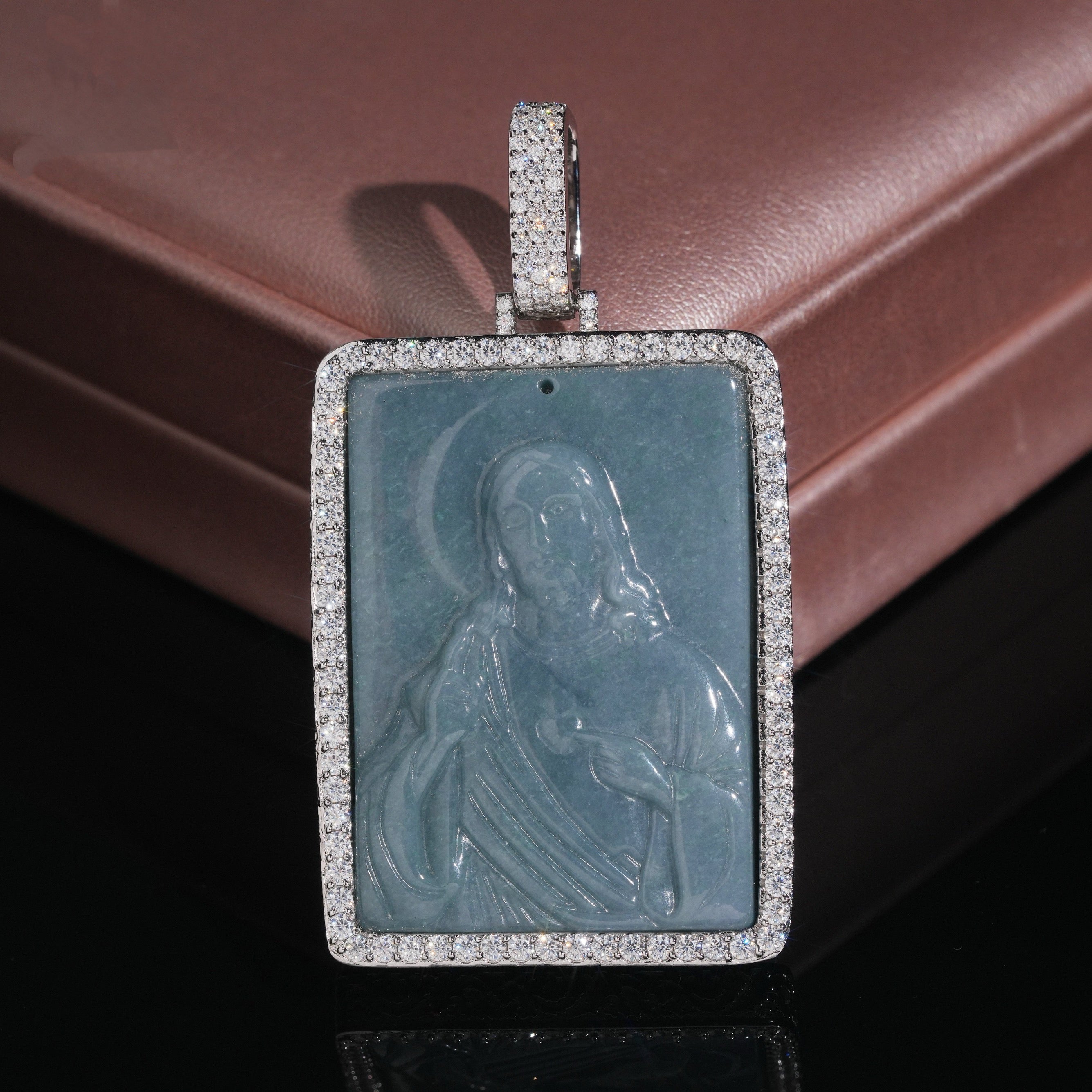 Rectangle Maria Jade Pendant Moissanite Diamond
