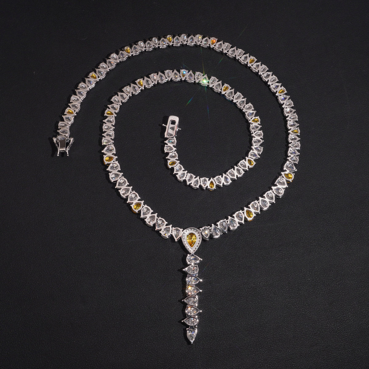Drop Link Tennis Necklace Pear Cut Moissanite Diamond