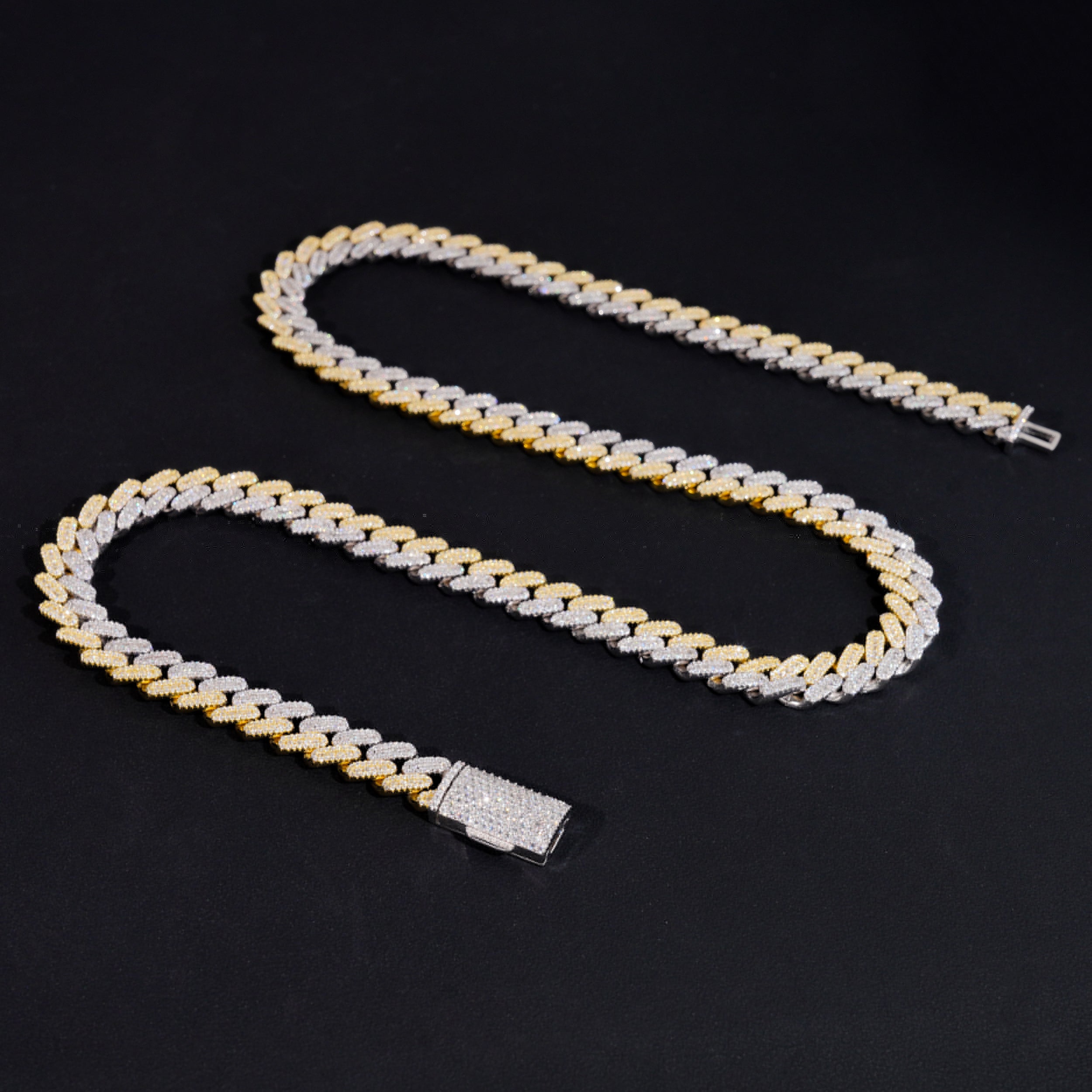 10MM Yellow Gold Two Tone Vvs Moissanite Diamond Miami Cuban Link Chain Iced Out For Men