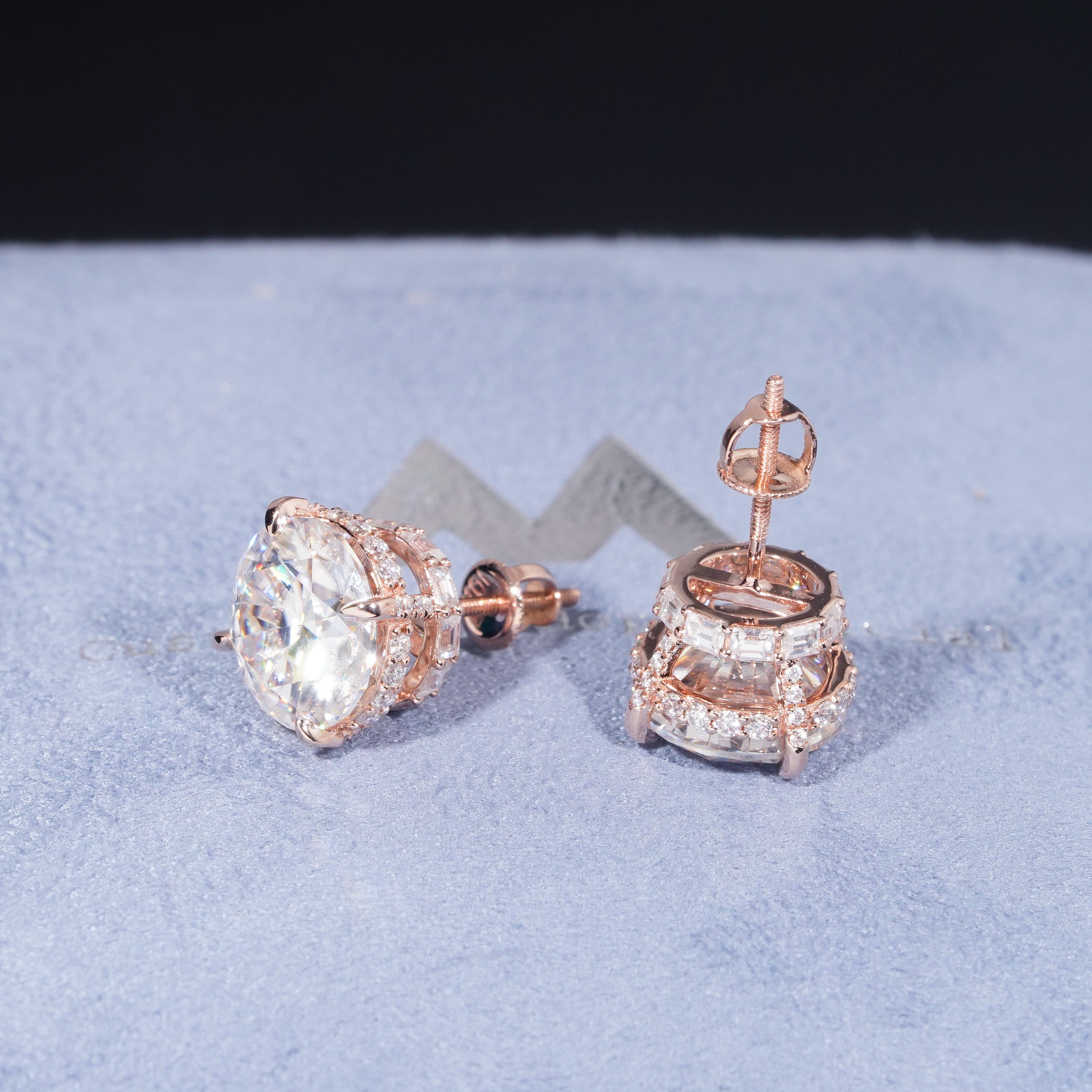 10k Rose Gold VVS Moissanite Studs Screw Back Side Iced For Men