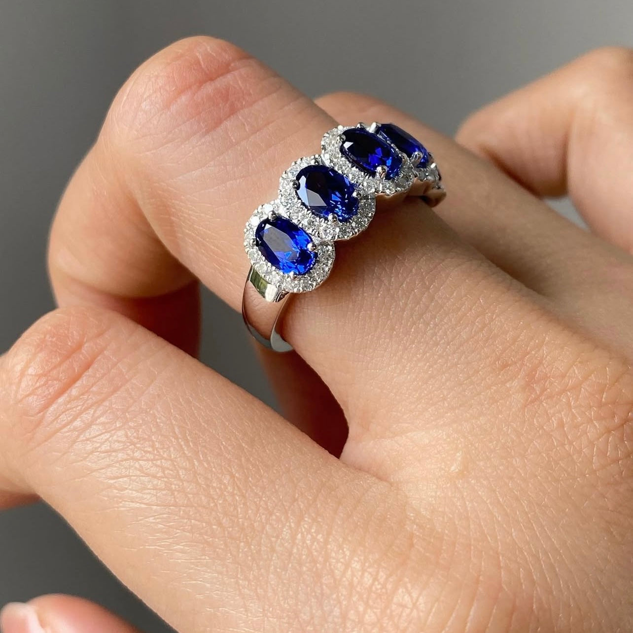 Moissanite & Lab-Created Sapphire Eternity Ring 10K-18K White Gold