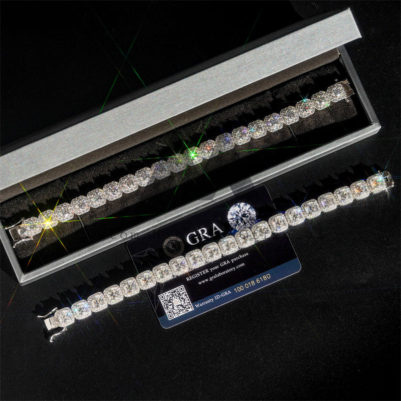 10MM Width Iced Out Halo Style Moissanite Cluster Tennis Bracelet 925 Silver