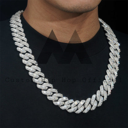 Hip Hop Rapper Chain Iced Out 925 Silver 20MM Baguette Moissanite Diamond Cuban Link Chain Necklace