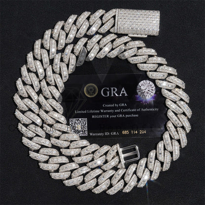 Corrente de rapper hip hop gelada 925 prata 20mm baguette moissanite diamante colar de corrente cubana