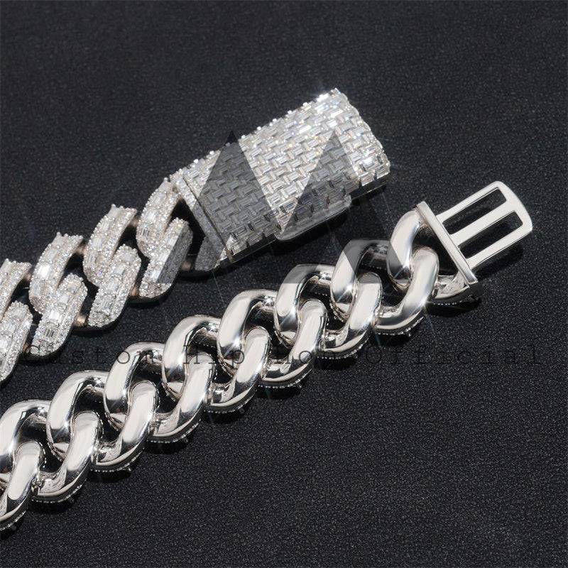 Hip hop jewelry iced out 925 silver 20mm baguette moissanite diamond Cuban link chain necklace for rappers3