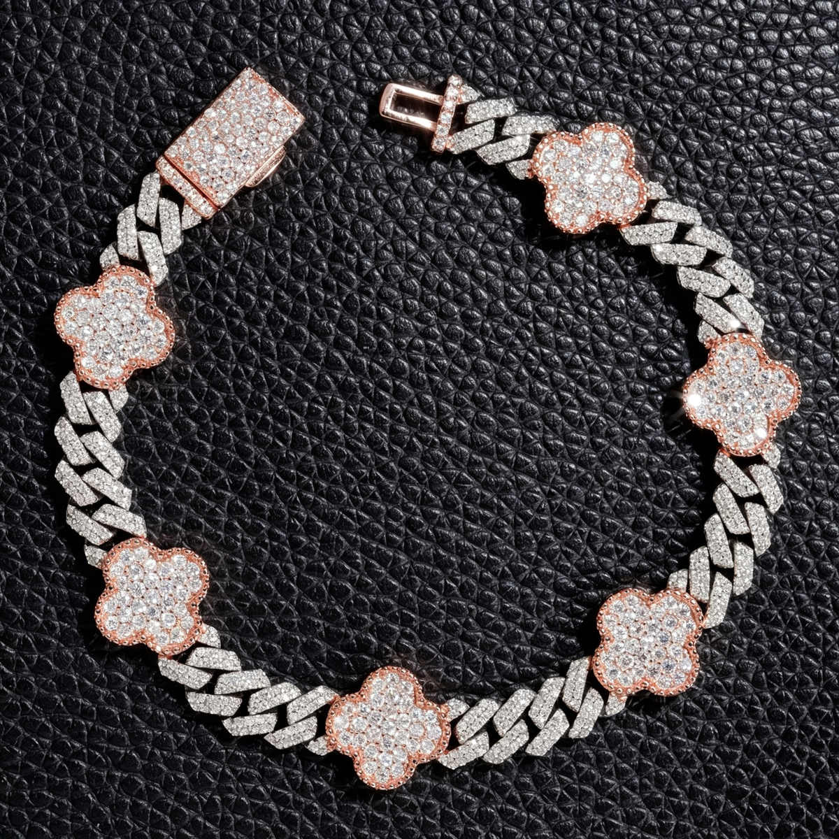 Sterling Silver Iced Out Men 6MM Moissanite Tennis Clover Bracelet Pass Diamond Tester