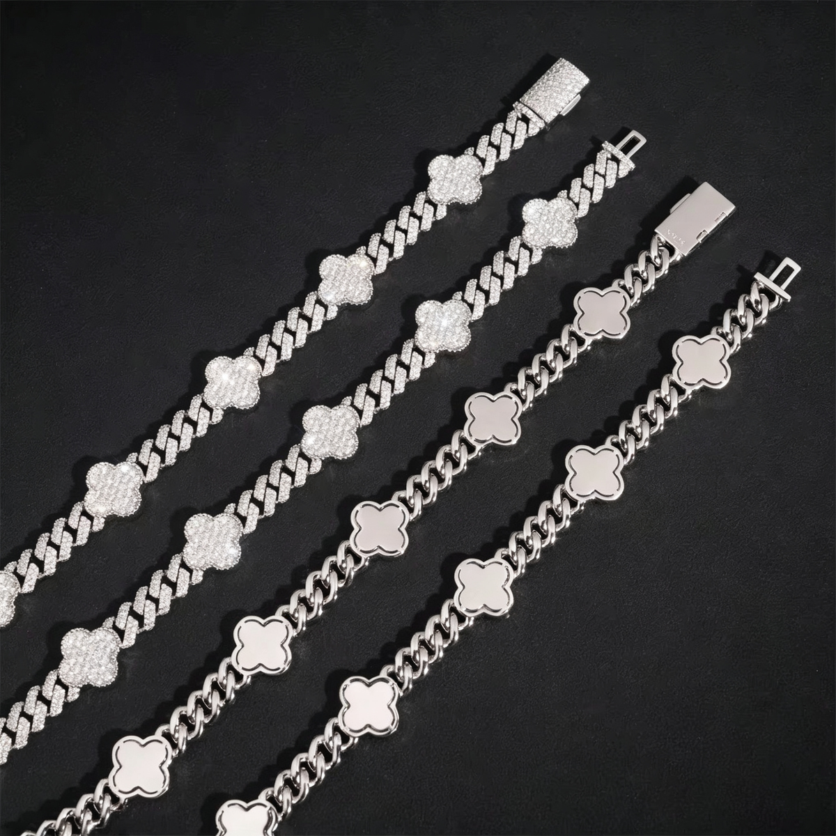 Sterling Silver Iced Out Men 6MM Moissanite Tennis Clover Bracelet Pass Diamond Tester