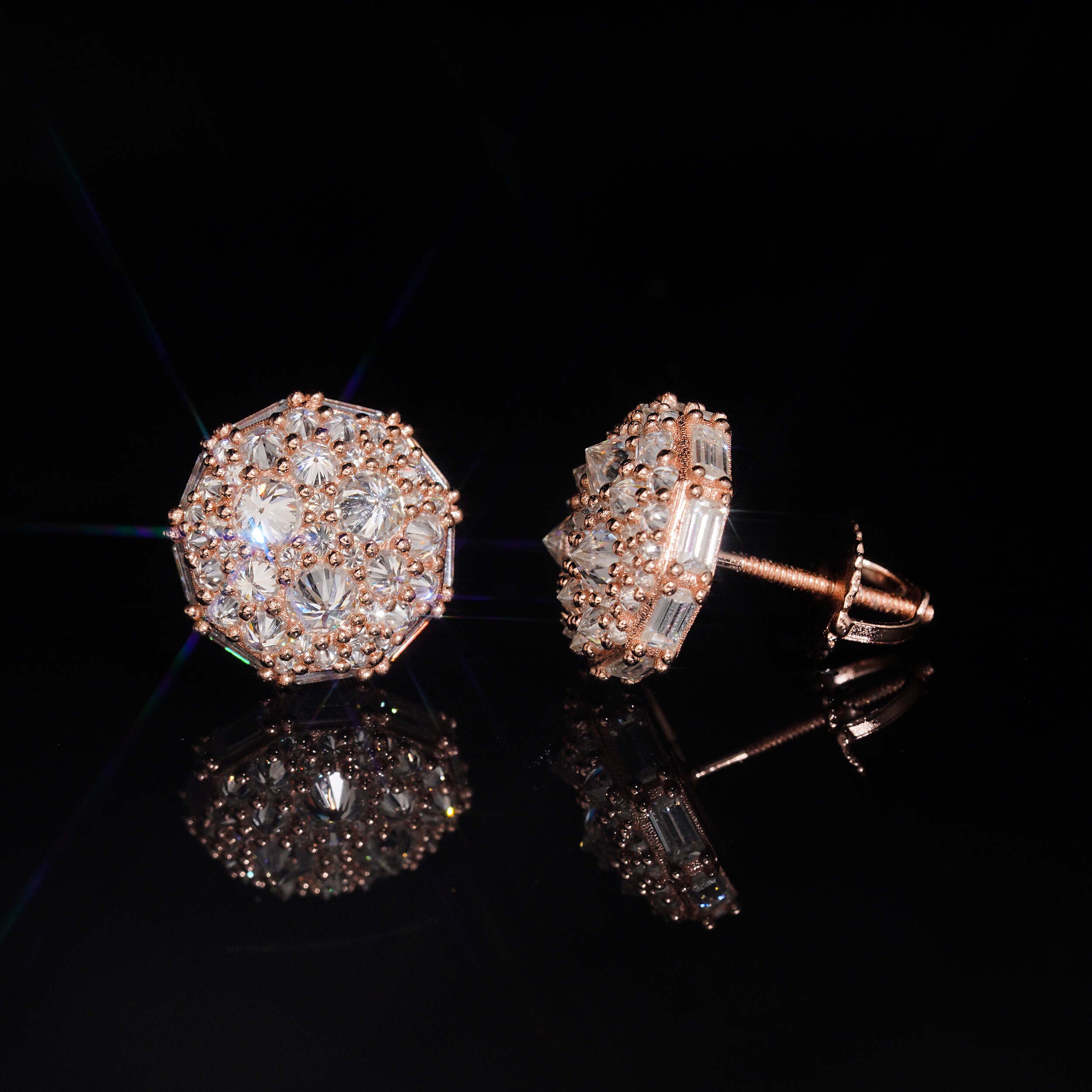 Mosaic Setting Inverted Moissanite Diamond Stud Earrings