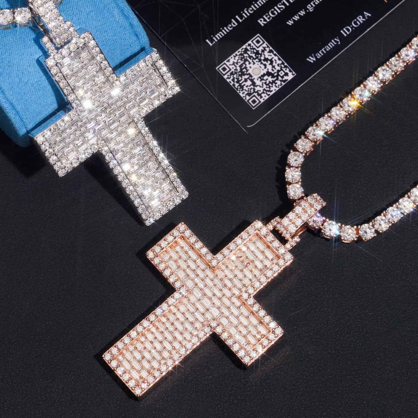 VVS Moissanite Baguette Mix redondo 2,5" pingente de cruz de prata sólida adequado para corrente de tênis de 4 mm