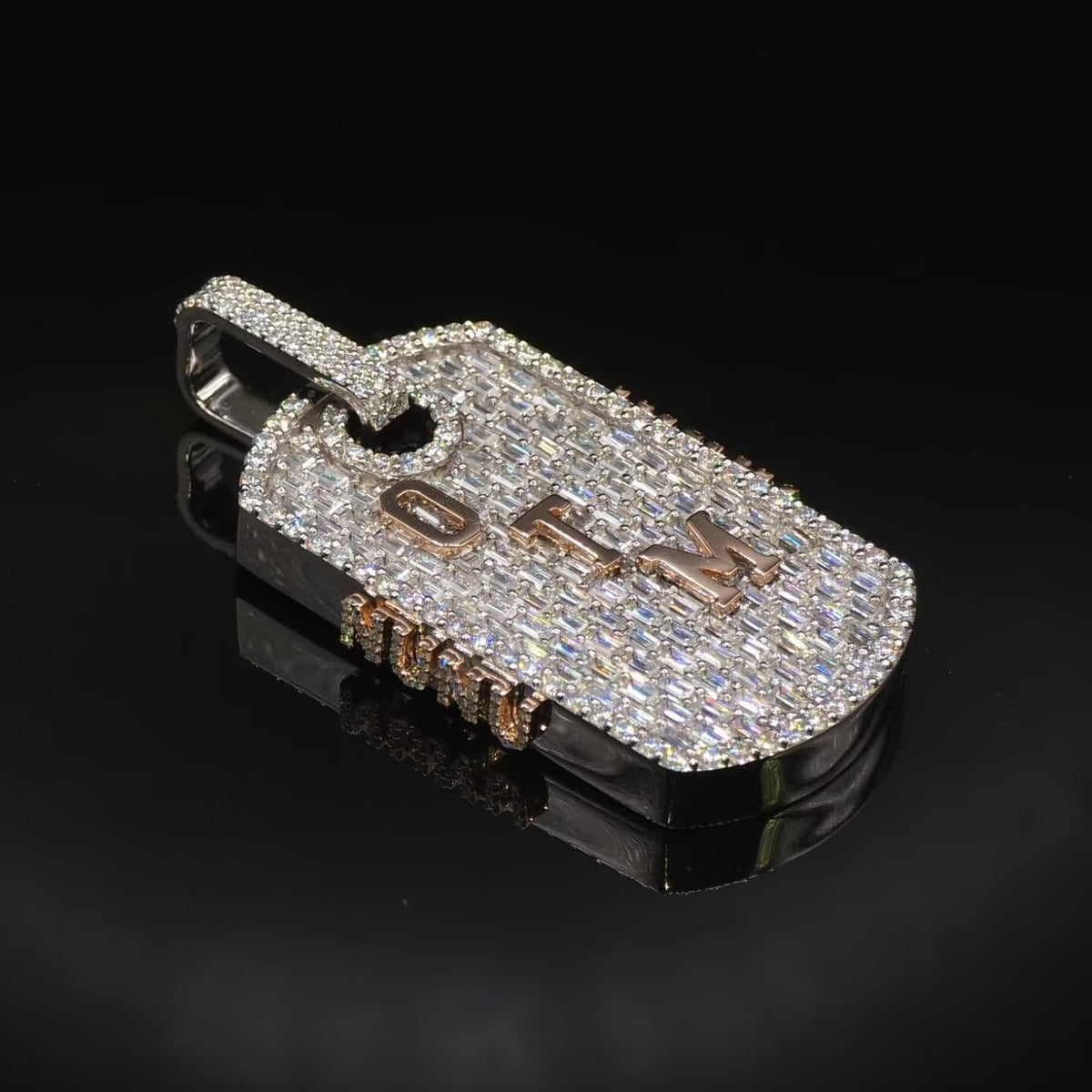 Custom Made Moissanite Dogtag Pendant With Initial Inside