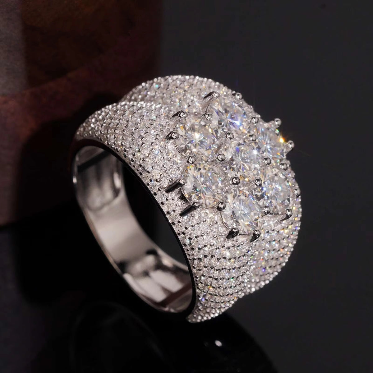 Iced Out Moissanite Diamond Cluster Ring