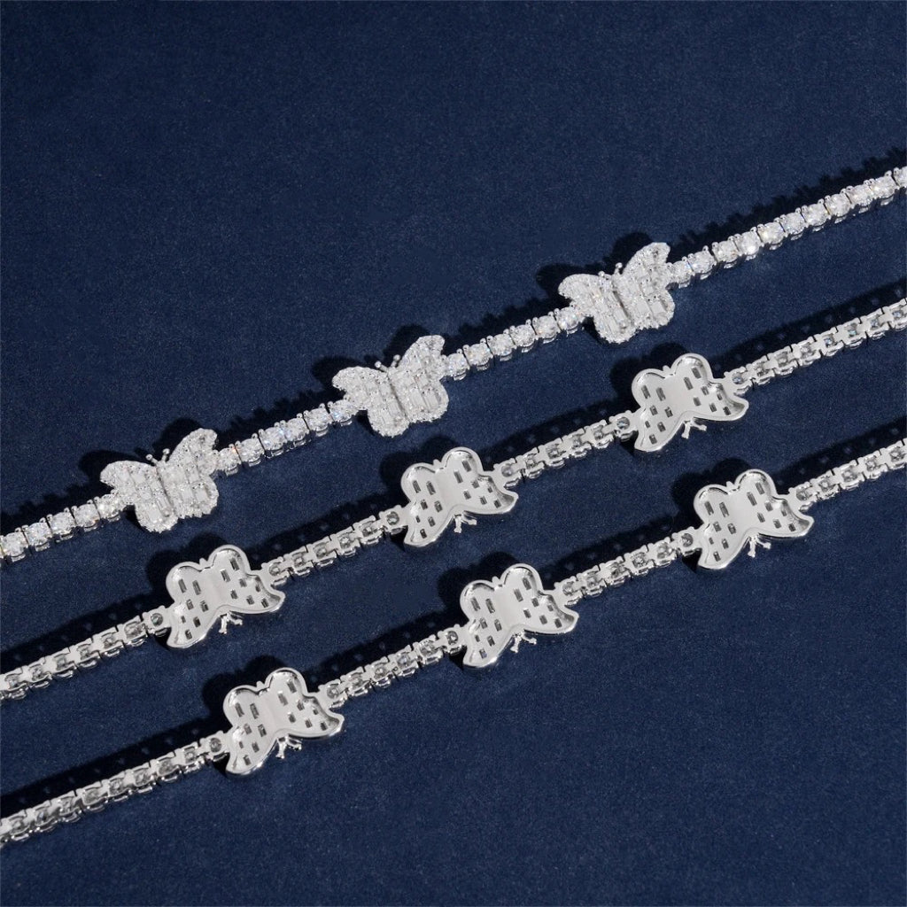 VVS Moissanite Diamond 3MM Tennis Bracelet With Butterfly Charm For Unisex