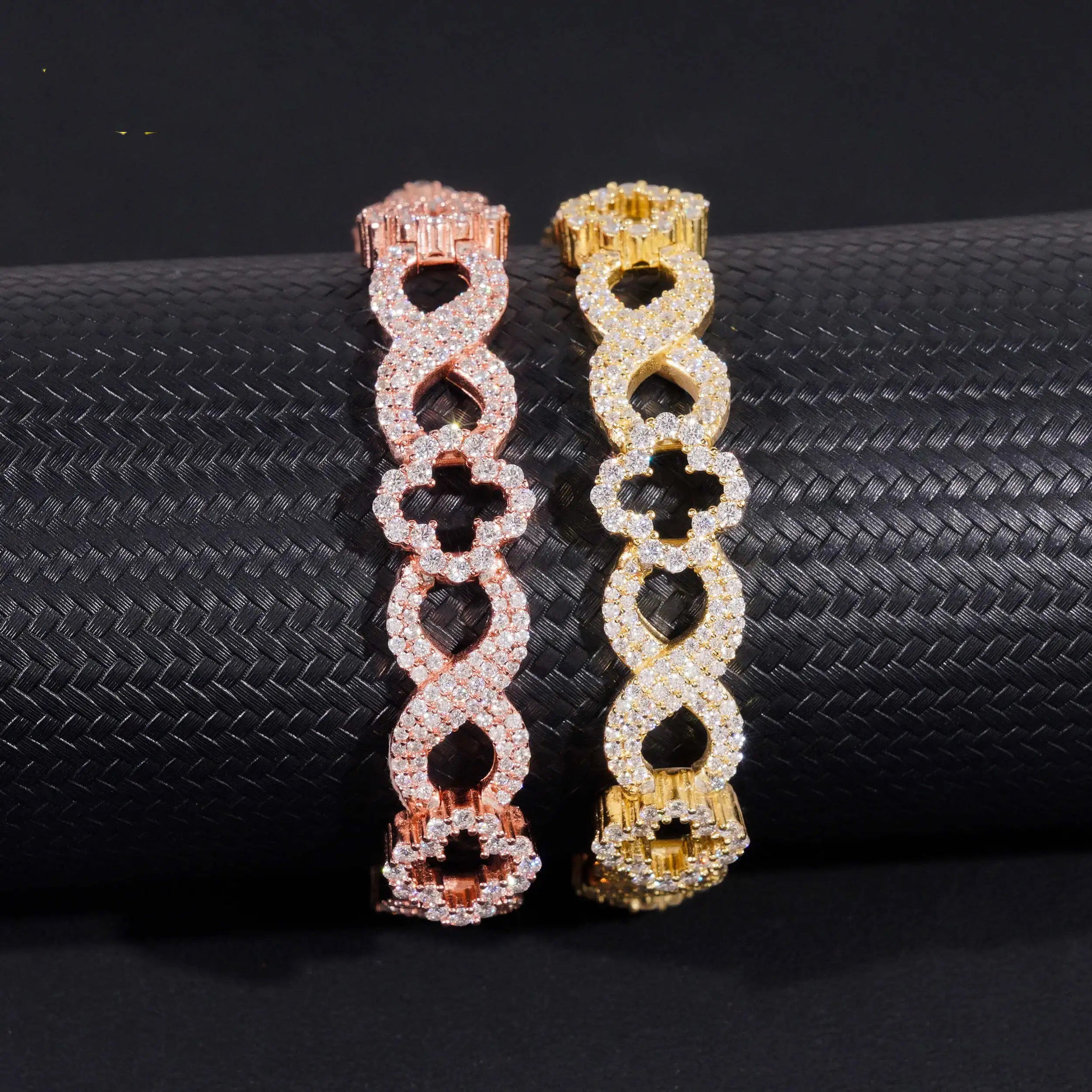 Iced Out Micro Pave Sterling Silver Pass Diamond Tester 13MM Clover Infinity Link Bracelet For Men