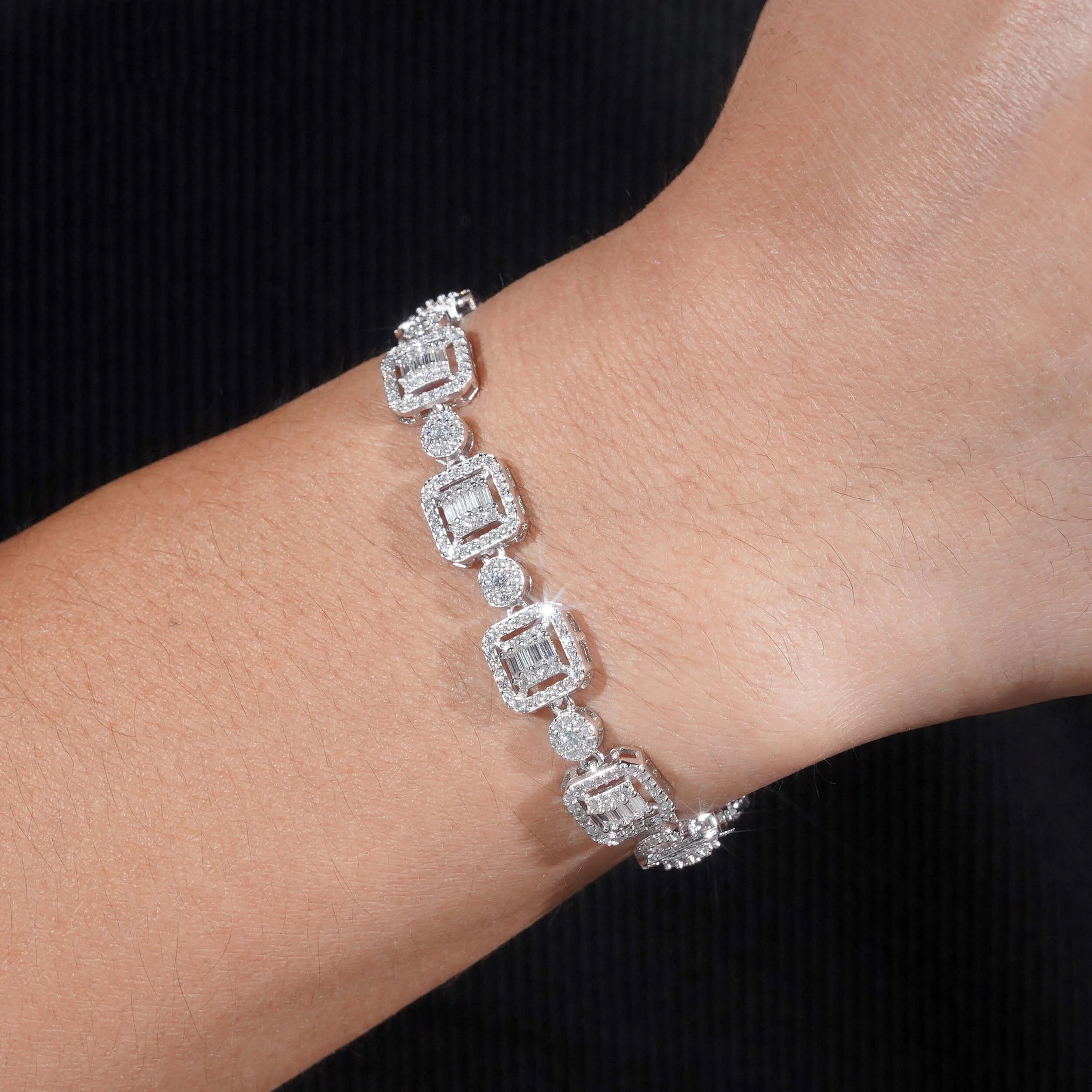 Pulseira de tênis de prata esterlina Hip Hop congelada Baguette Diamond com VVS Moissanite