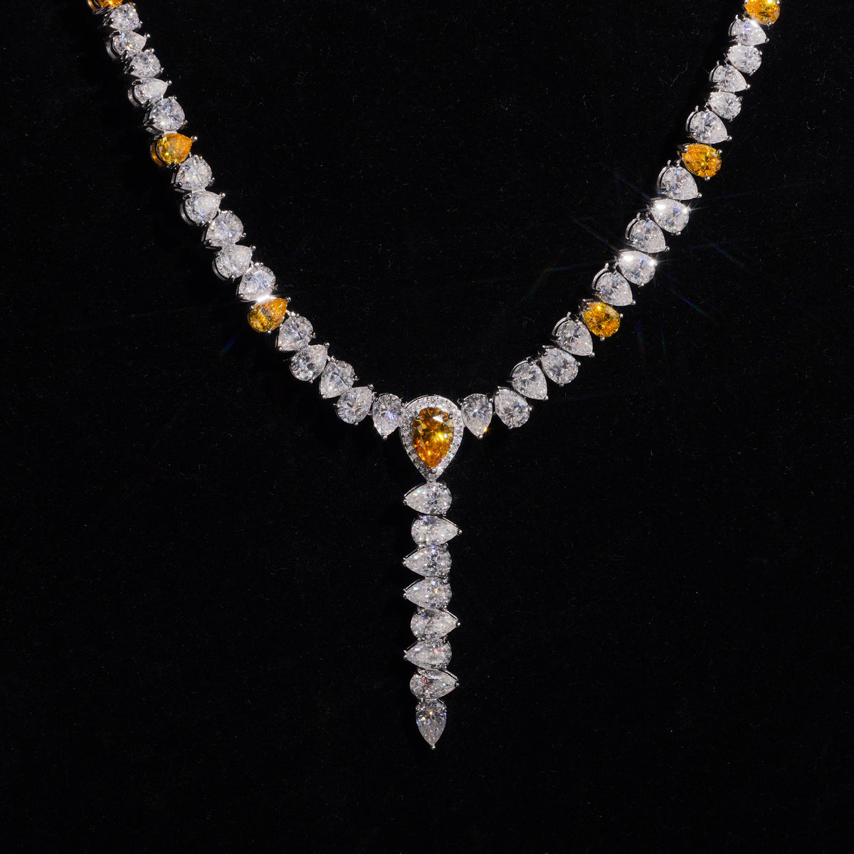 Drop Link Tennis Necklace Pear Cut Moissanite Diamond